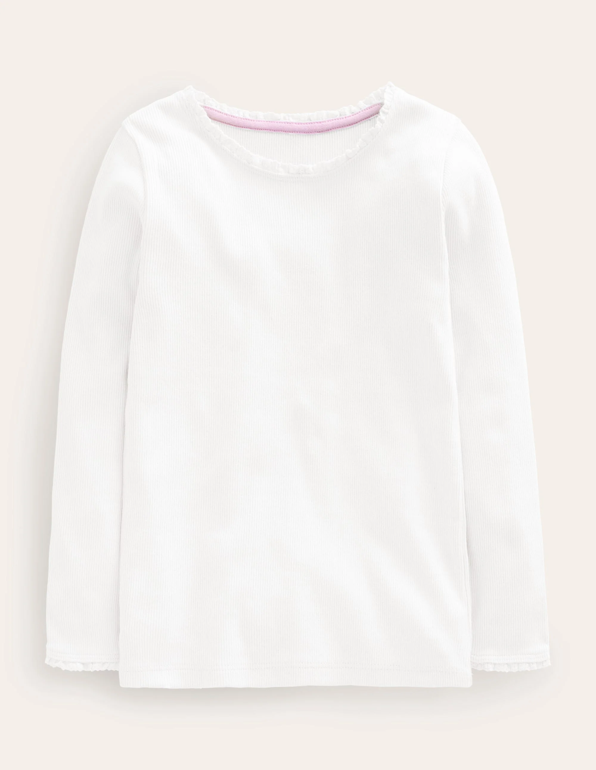 Ribbed Long Sleeve T-shirt-White