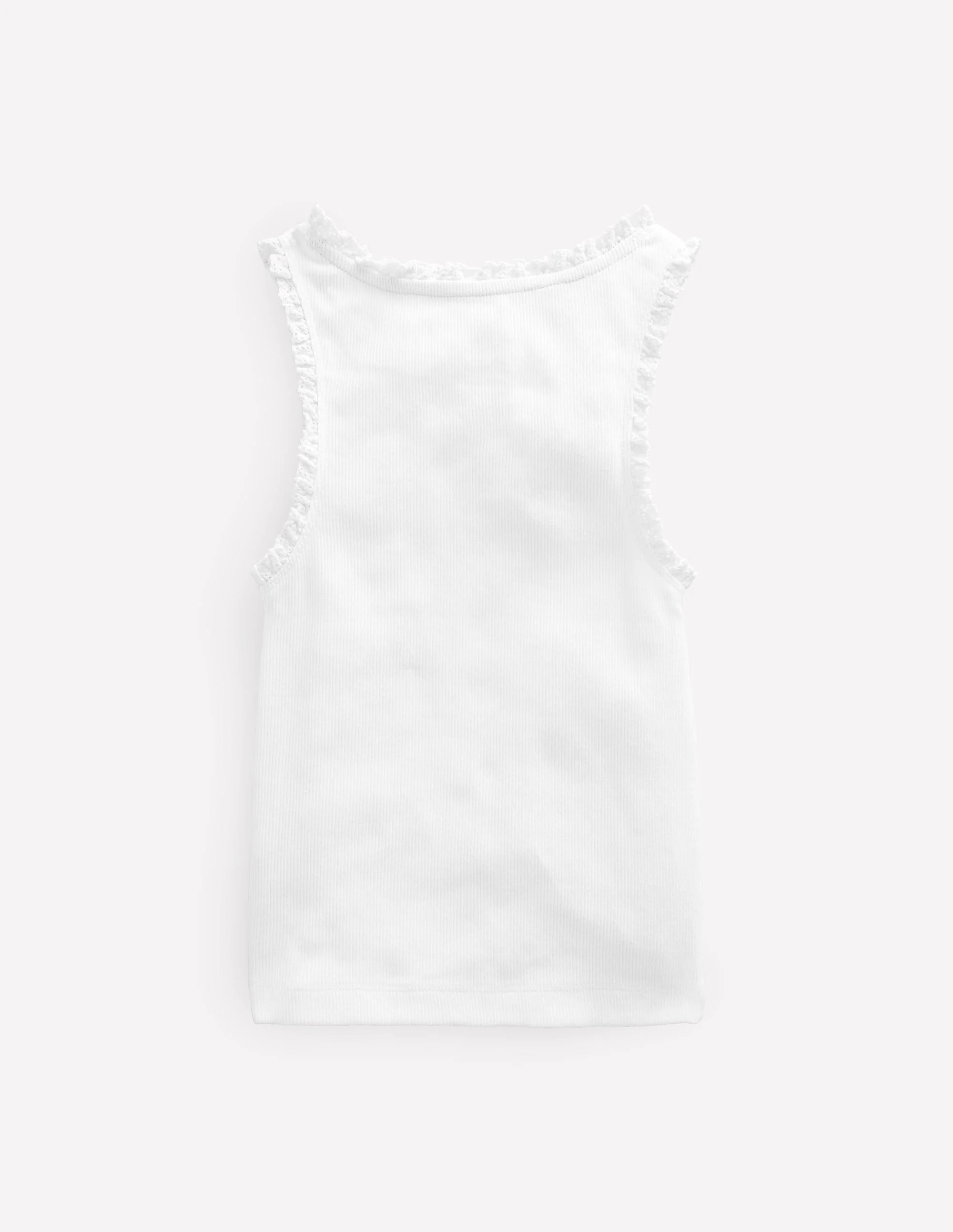 Ribbed Lace Trim Tank Top-White