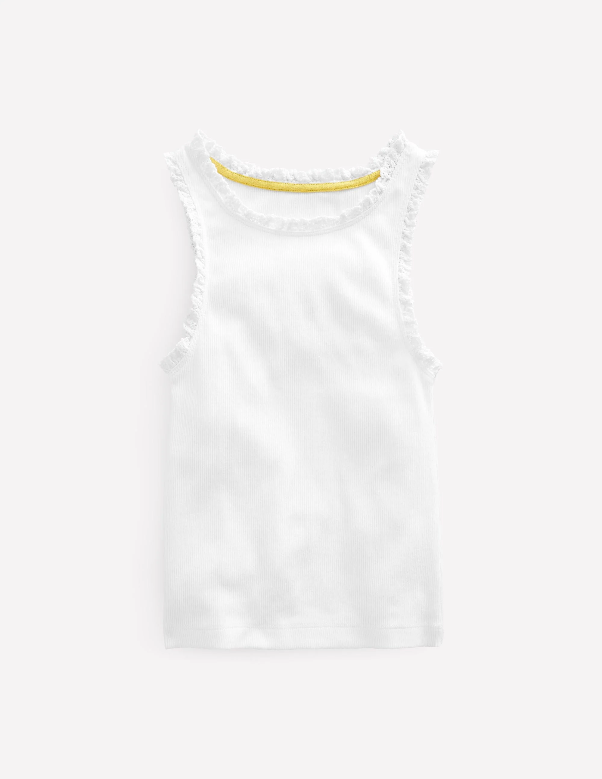 Ribbed Lace Trim Tank Top-White