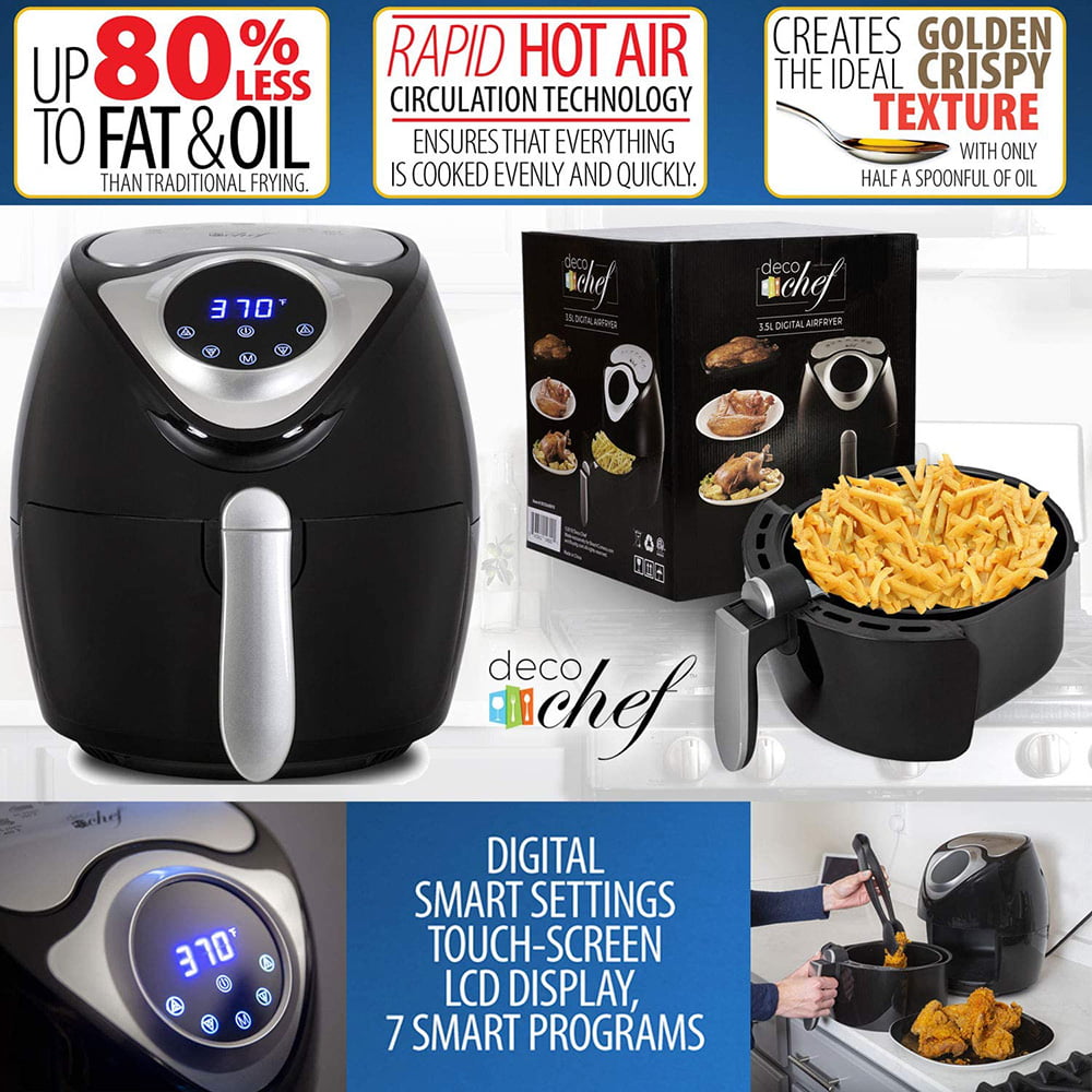 14.5 Cup 3.7 Qt Digital Air Fryer Cooker With 7 Smart Programs. Led Touch Screen. Oil-Less Non-Stick Coated Basket. Timer Counter Top. Healthy Kitchen Safe Frying Station With Cook Book