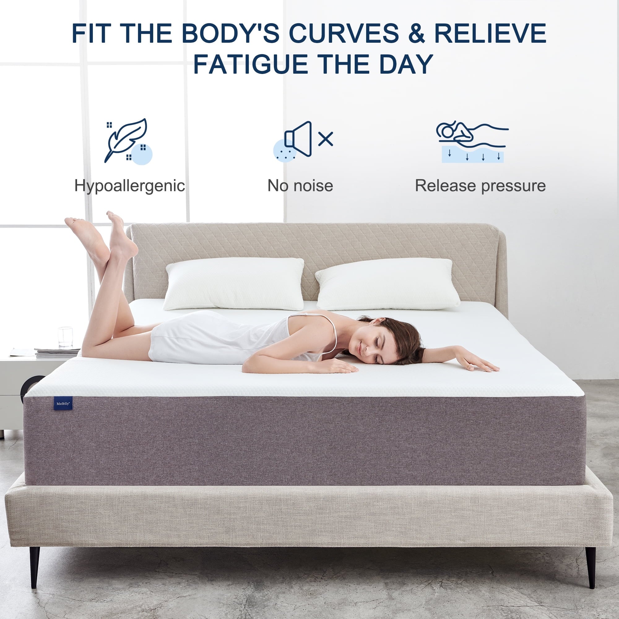 Mattress. Molblly 10 Inch Cooling-Gel Memory Foam Mattress in a Box. Queen