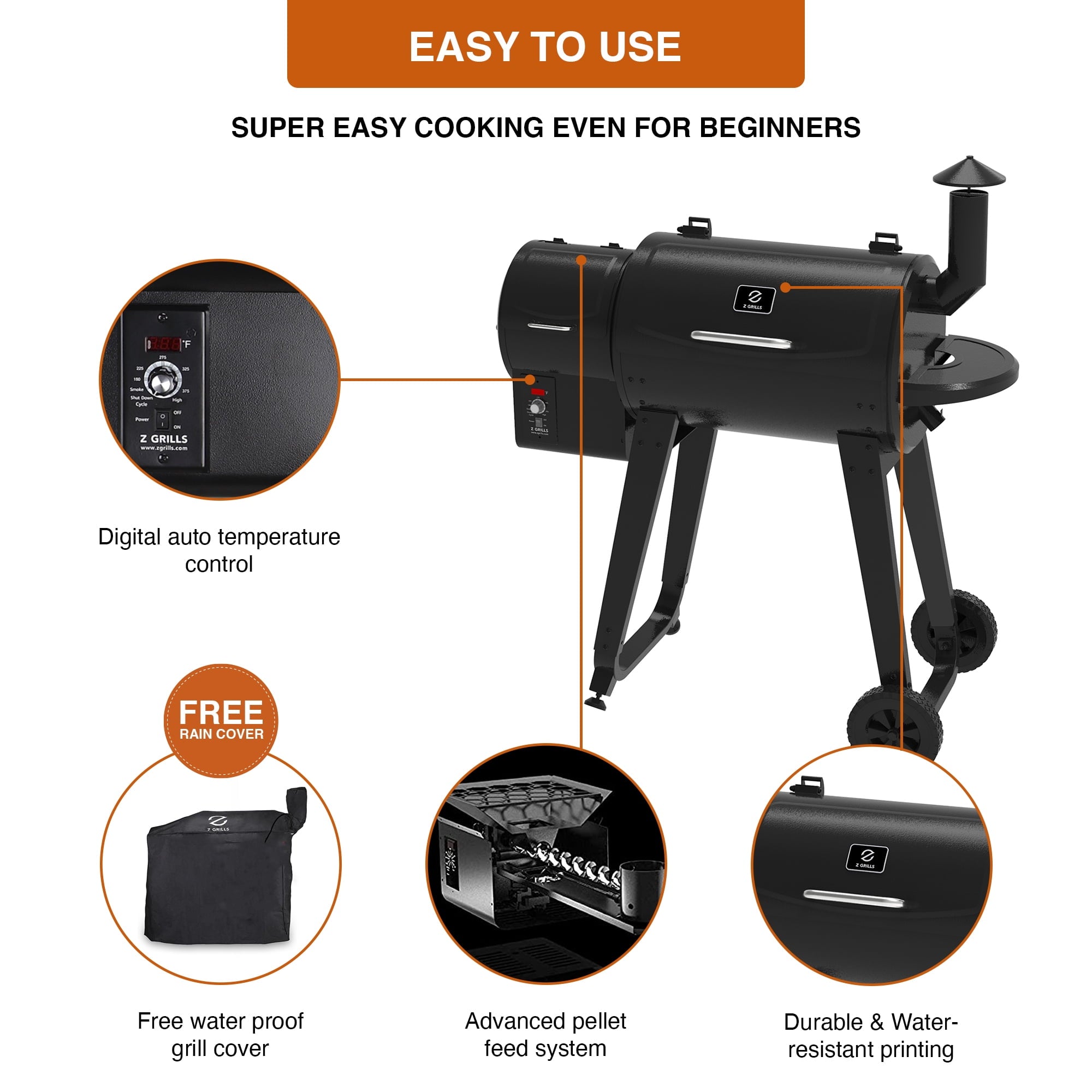 GRILLS ZPG-450A3 Wood Pellet Grill & Smoker 8-in-1 BBQ 2022 model. Black