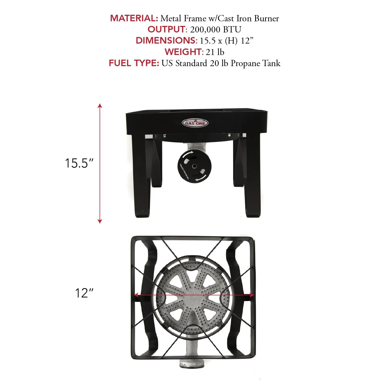 GasOne 200K BTU Propane Burner with Adjustable 0-20Psi Regulator