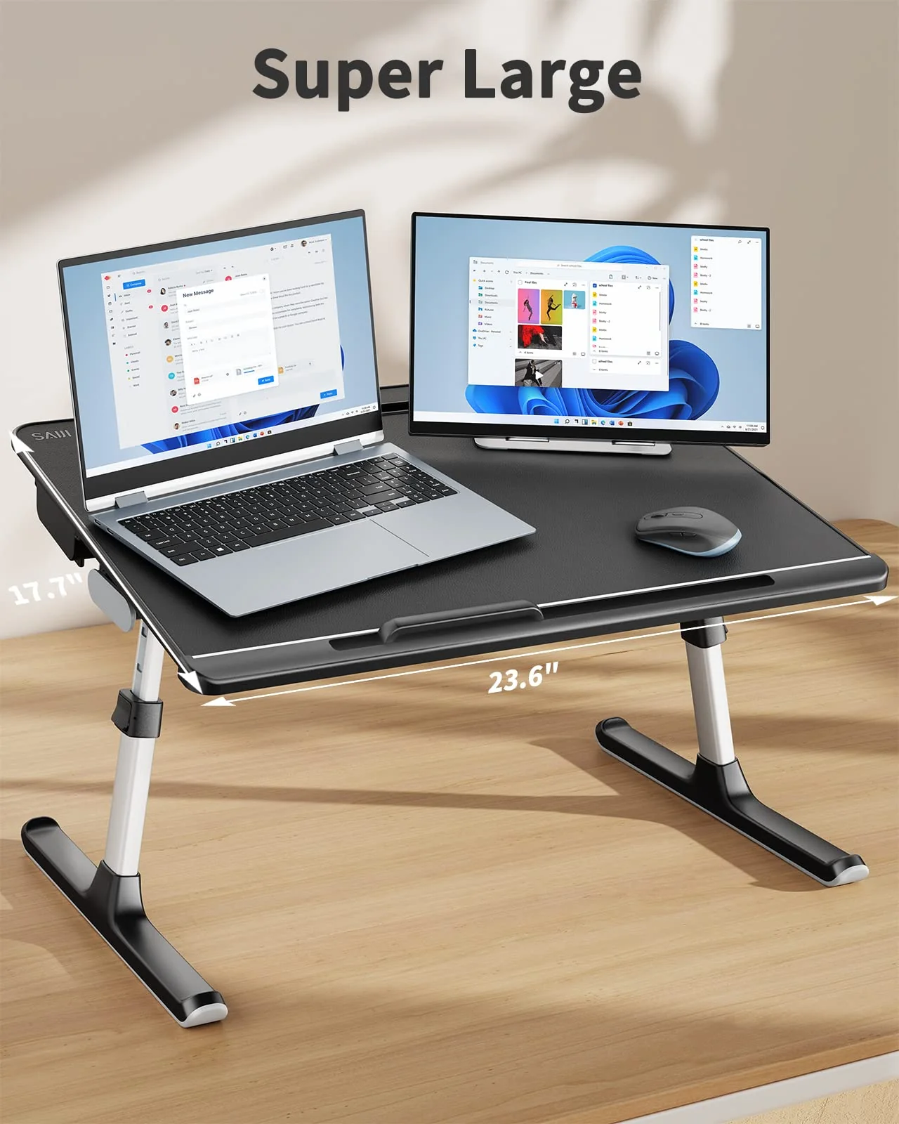 SAIJI X-Large Adjustable Laptop Table with Storage Drawer