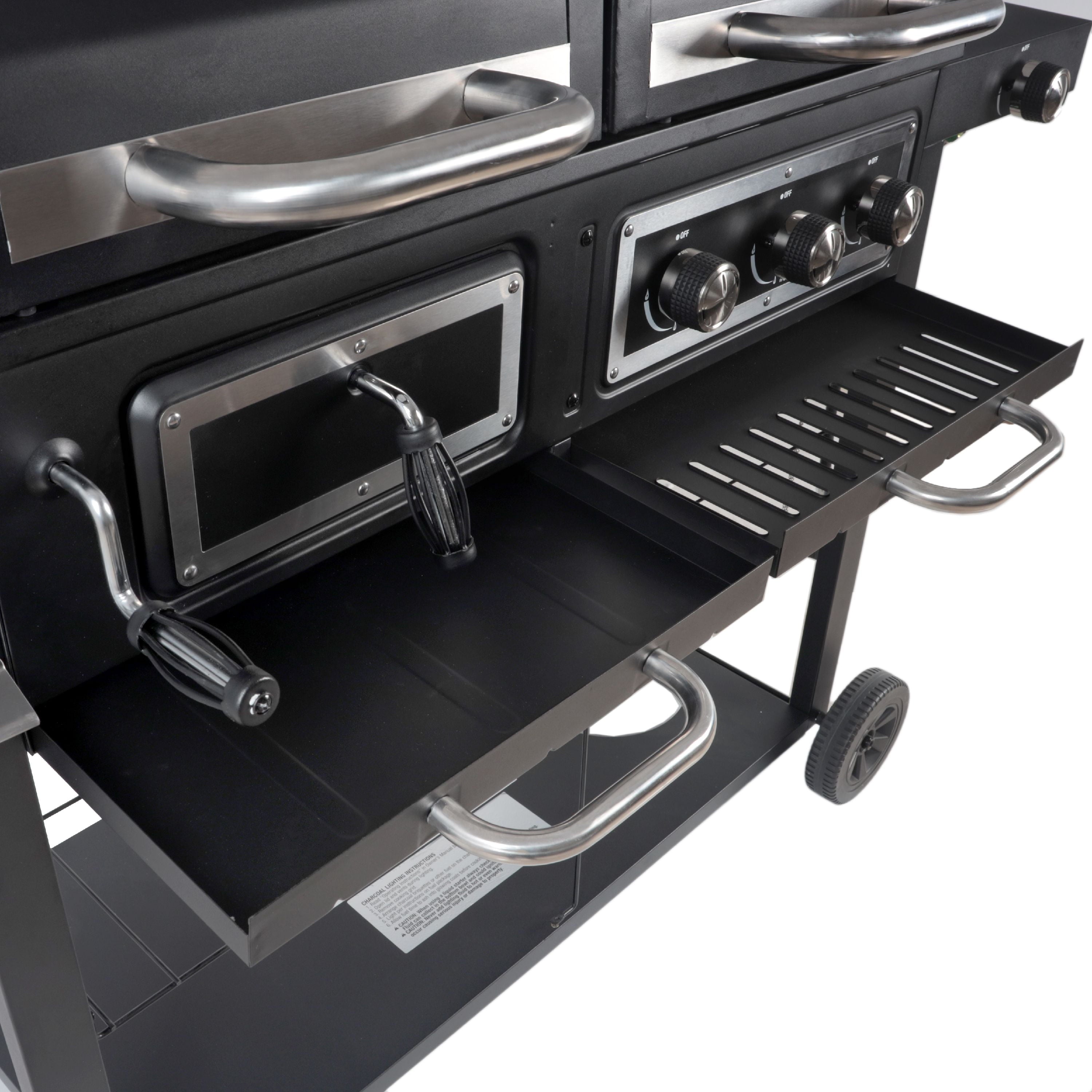 Dual Fuel Gas & Charcoal Combo Grill. Black with Stainless