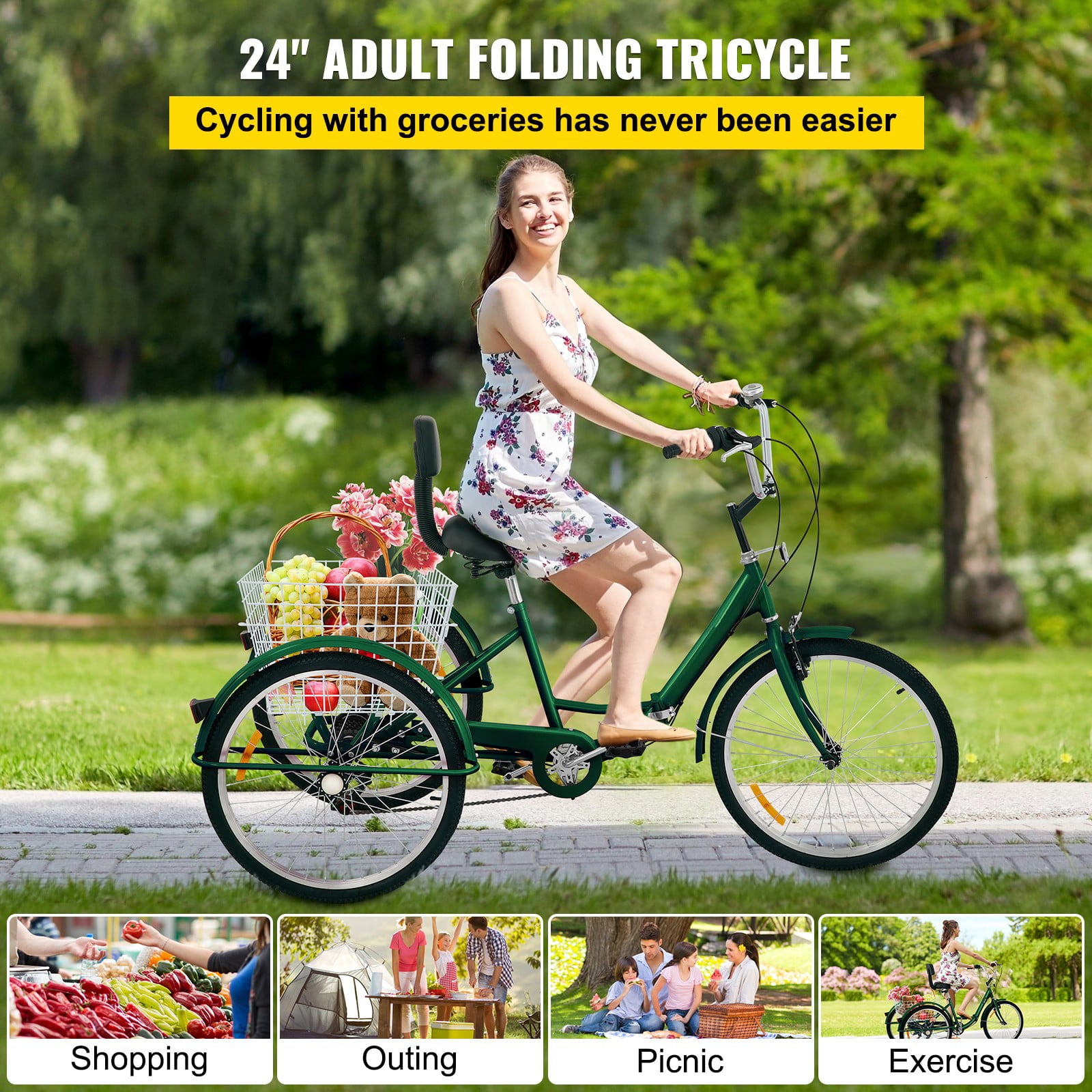 Tricycle Adult 24'' Wheels Adult Tricycle 7-Speed 3 Wheel Bikes For Adults