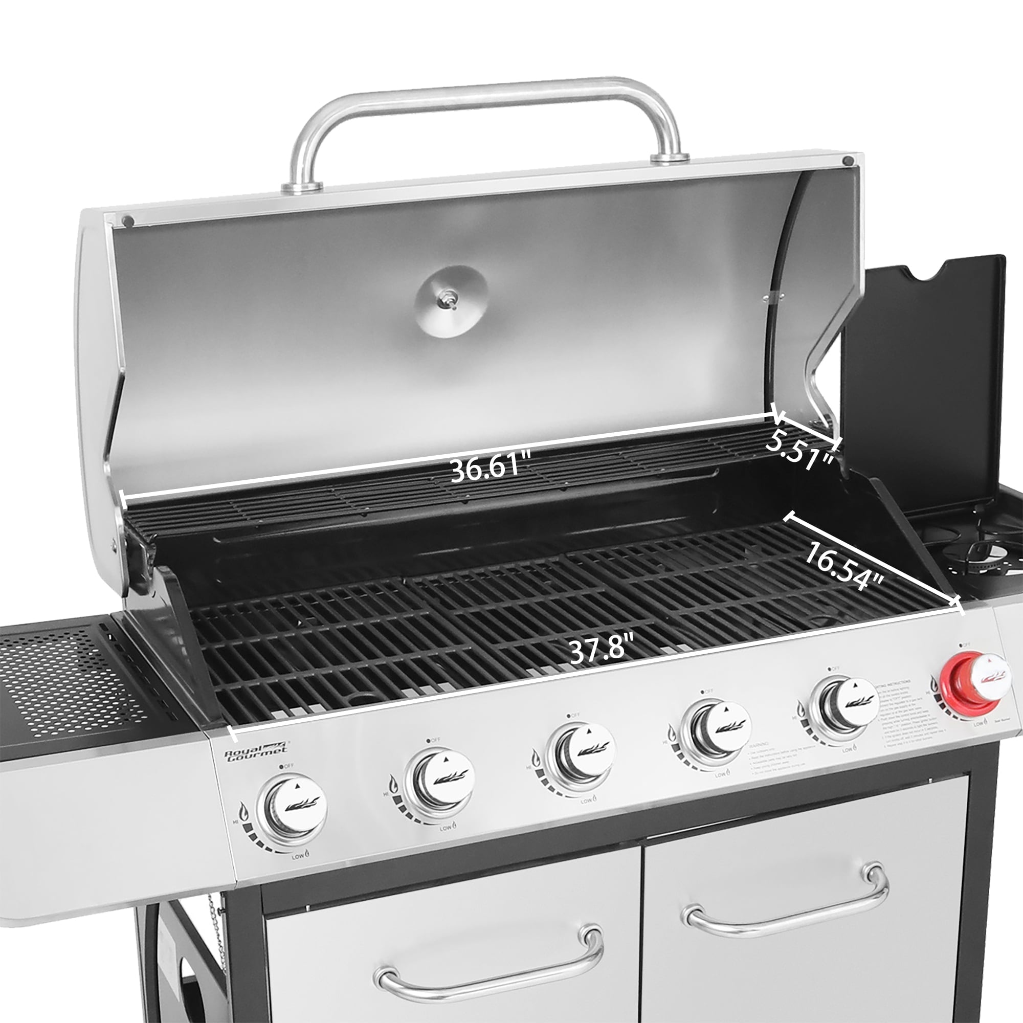 Gourmet SG6002 Classic 6-Burner 71000-BTU LP Gas Grill with Sear Burner and Side Burner. Stainless Steel