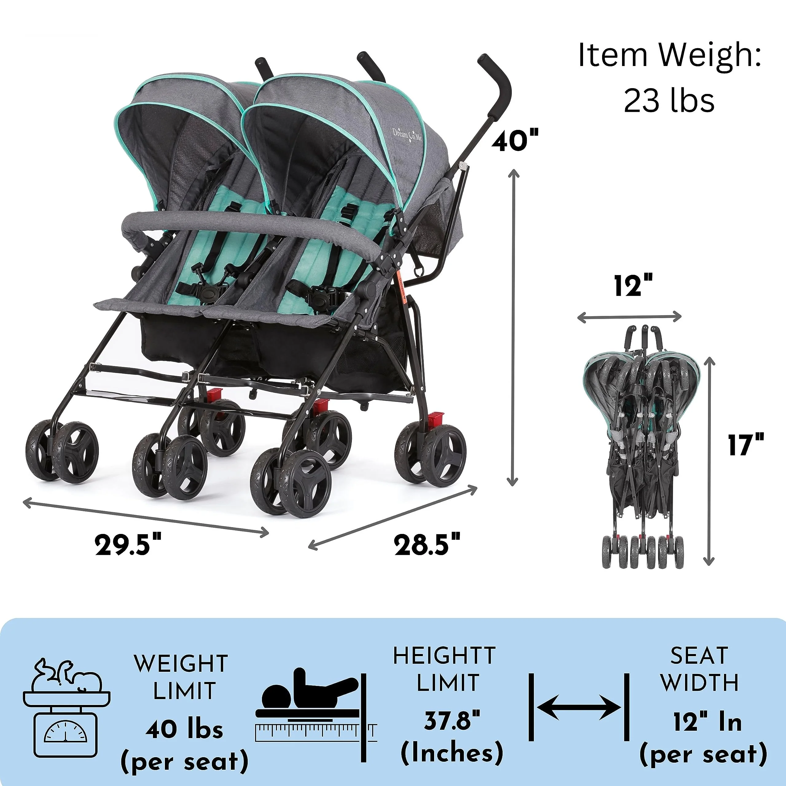 Dream On Me Volgo Lightweight Twin Umbrella Stroller