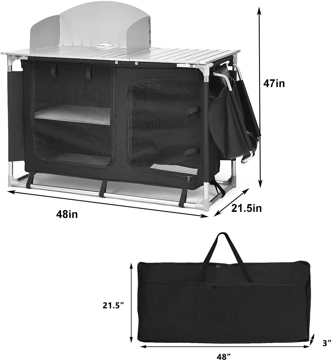 Camping Kitchen Table. Camping Grill Table w/Windscreen & Storage Organizer. Outdoor Kitchen Cook Station with Basin for BBQ. Party. Picnics. Backyards. BBQ Table