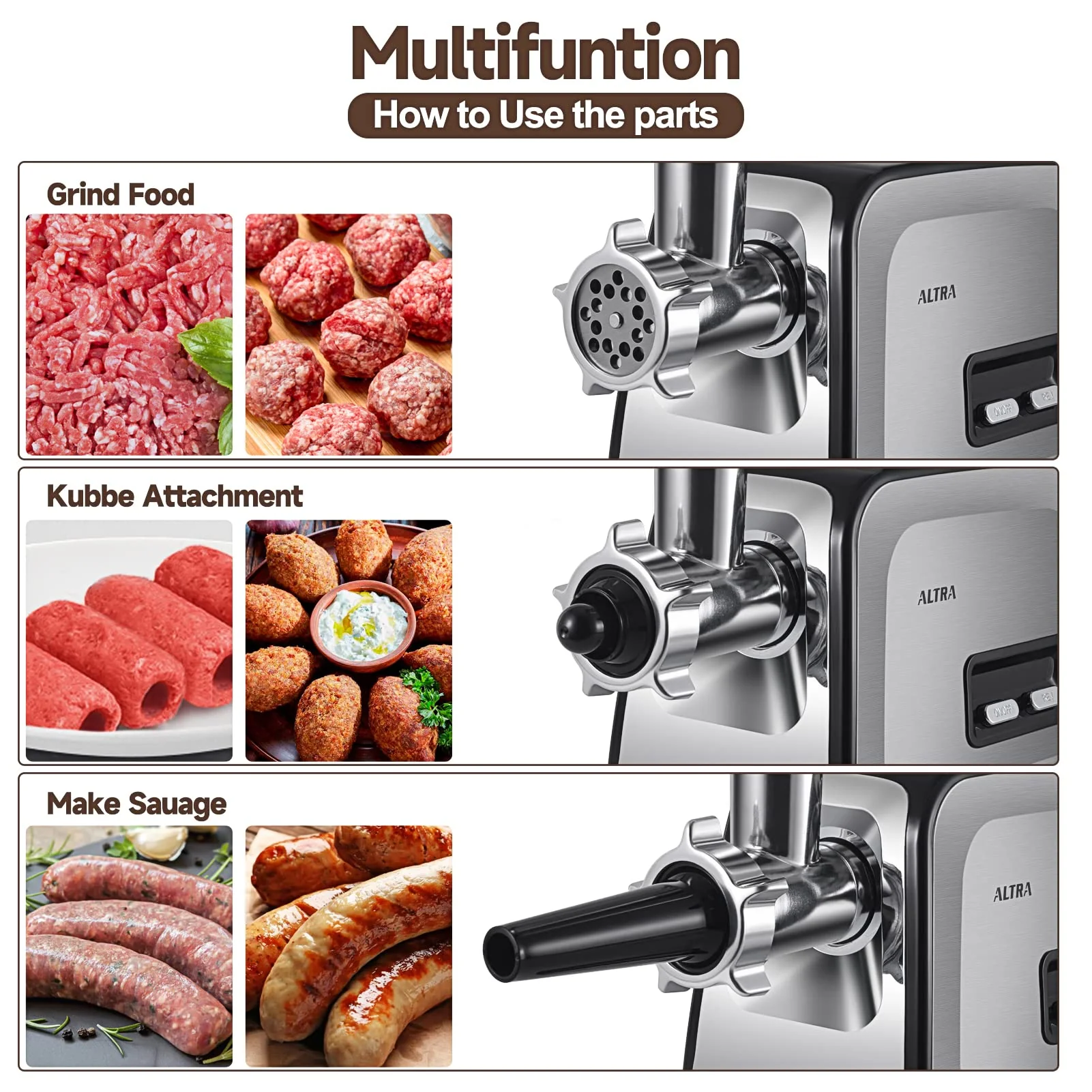 ALTRA LIFE Electric Meat Grinder. Sausage Stuffer