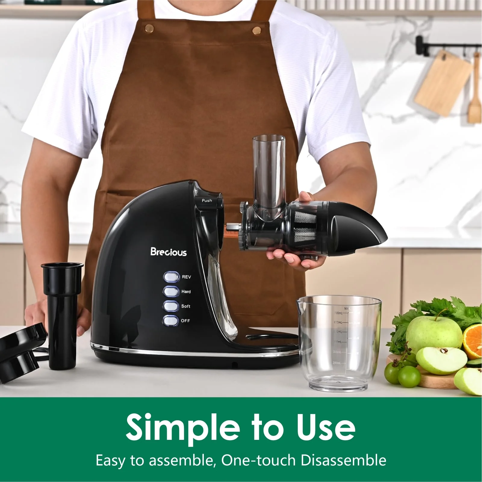 Brecious Cold Press Slow Masticating Juicer with 2 Speed Modes