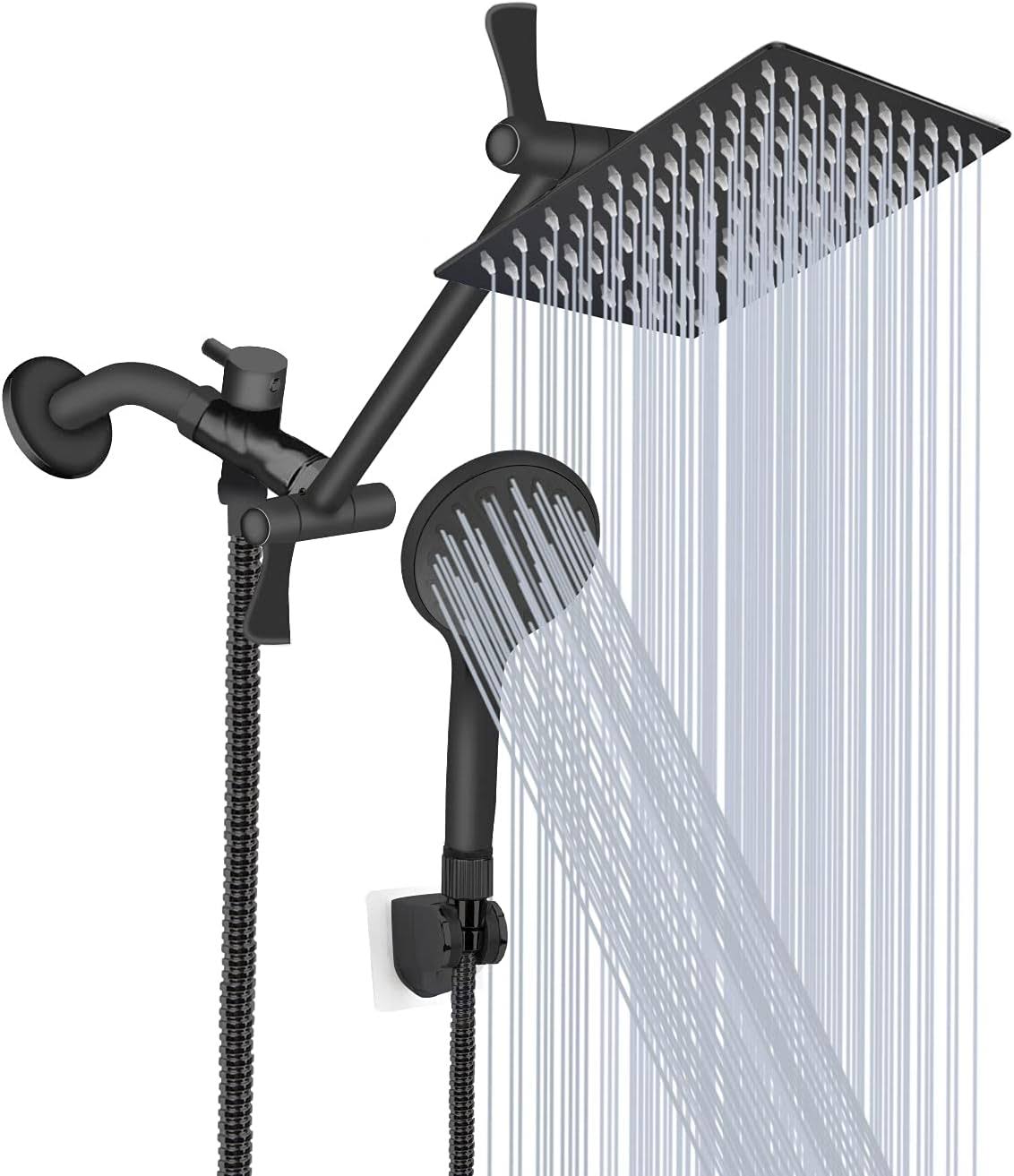 Tudoccy Shower Head, 8??' High Pressure Rainfall Shower Head/Handheld Shower Combo with 11'' Extension Arm, 9 Settings Adjustable Anti-leak Shower Head