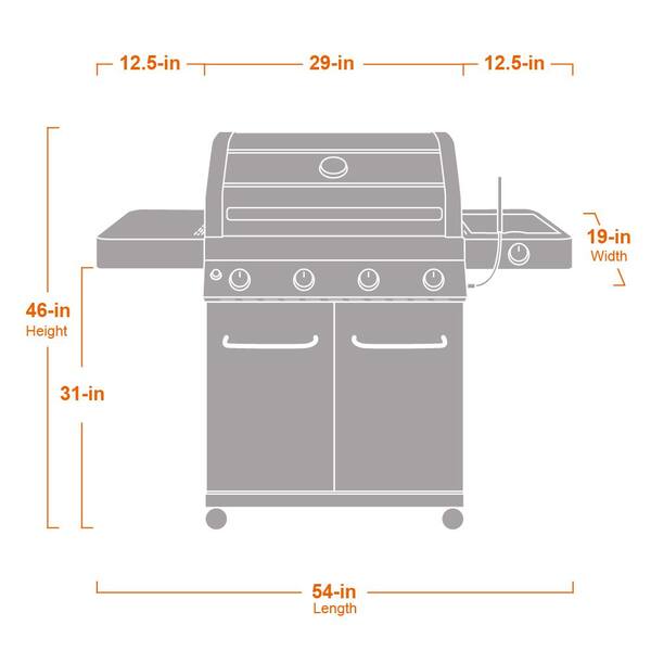 4-Burner Propane Gas Grill in Stainless with Clear View Lid. LED Controls and Side Burner
