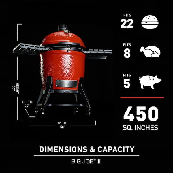 Big Joe III 24 in. Charcoal Grill in Red with Cart. Side Shelves. Grate Gripper. and Ash Tool