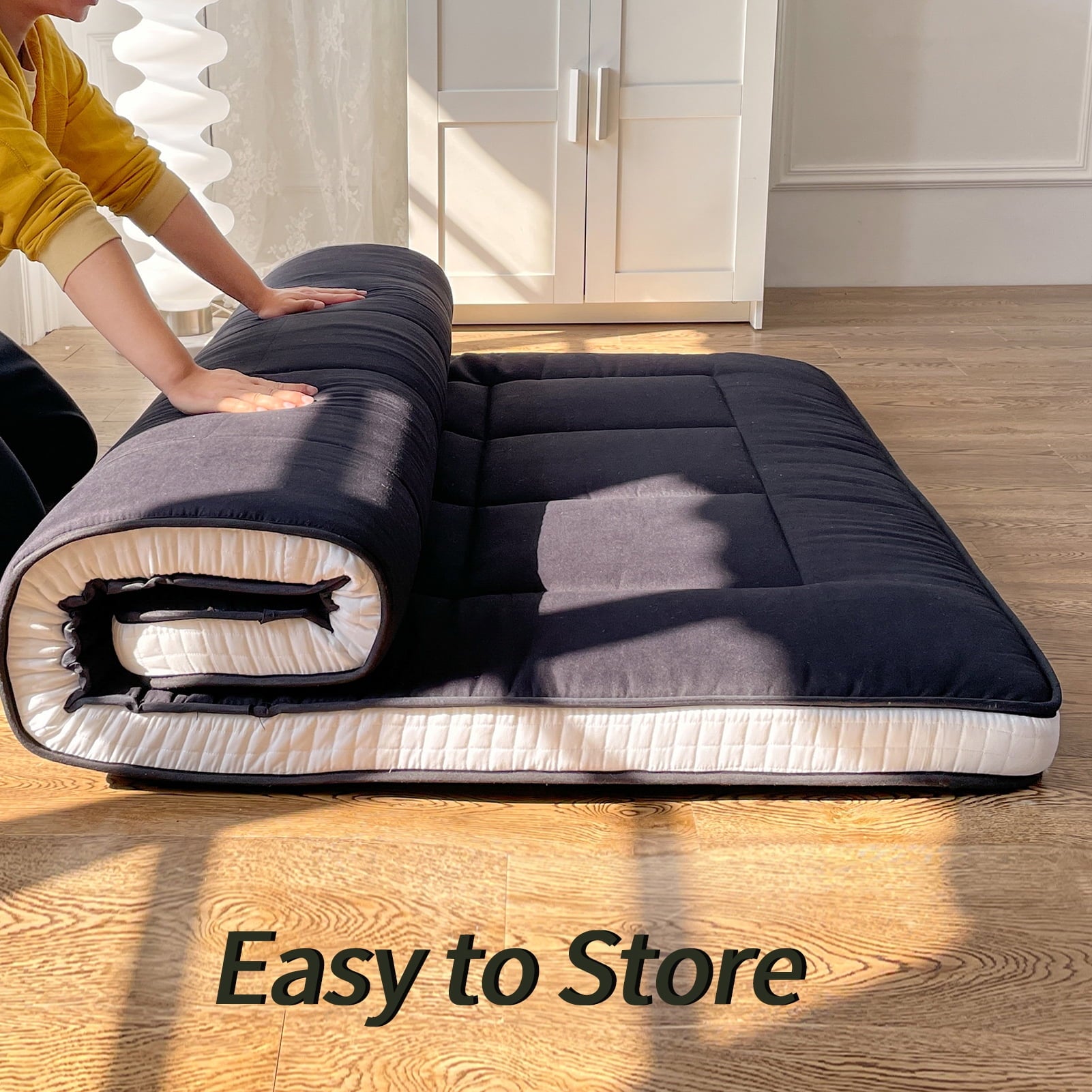Mattress. Padded Japanese Floor Mattress Quilted Bed Mattress Topper. Extra Thick Folding Sleeping Pad with Bandage and Storage Bag. Twin Size