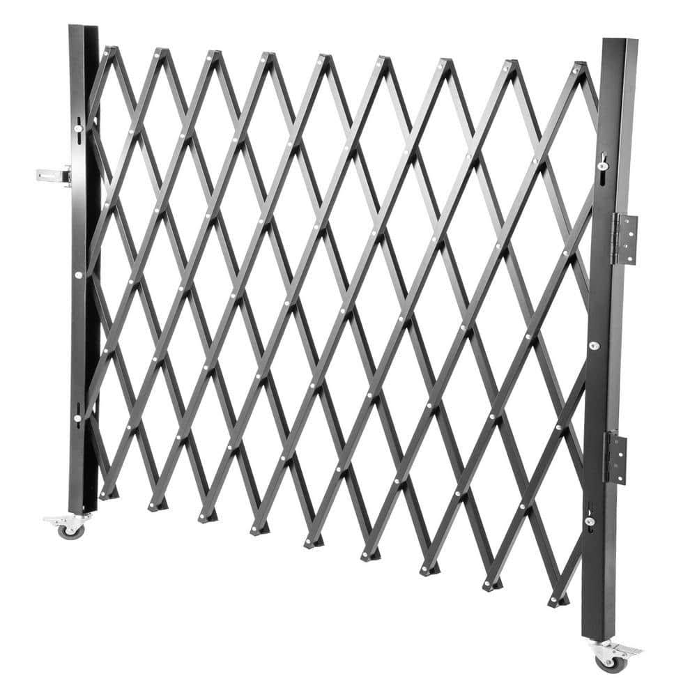 VEVOR Single Folding Security Gate 71 in. W x 48 in. H Steel Accordion Fold Door Gate with Padlock 360?? Rolling Garden Fence, Black