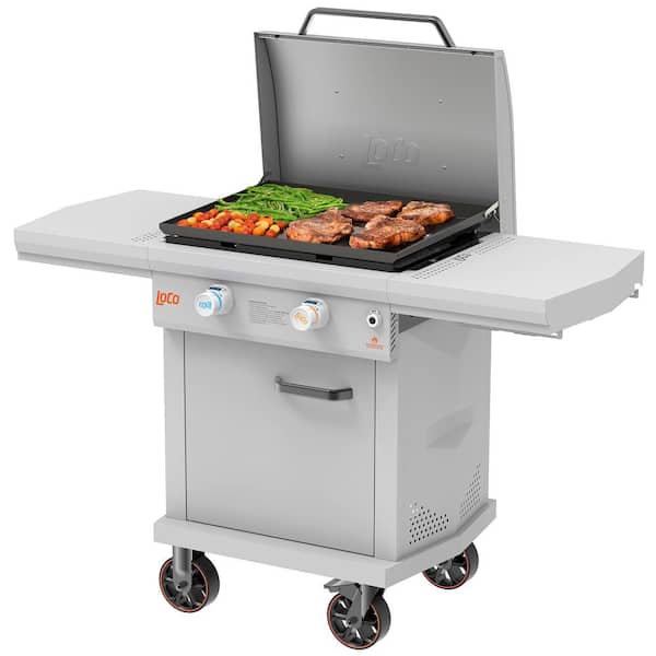 26 in. 2-Burner Propane Flat Top Grill / Griddle in Chalk Finish with Enclosed Cart and Hood-Instock