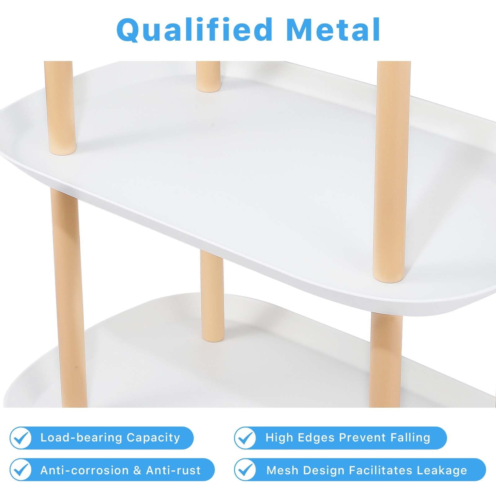 3 Tier Rolling Utility Cart Storage Organizer Service Cart with Handle and Locking Wheels for Home. Bathroom. Office. Kitchen. Coffee Bar. Microwave Cooking Station. White
