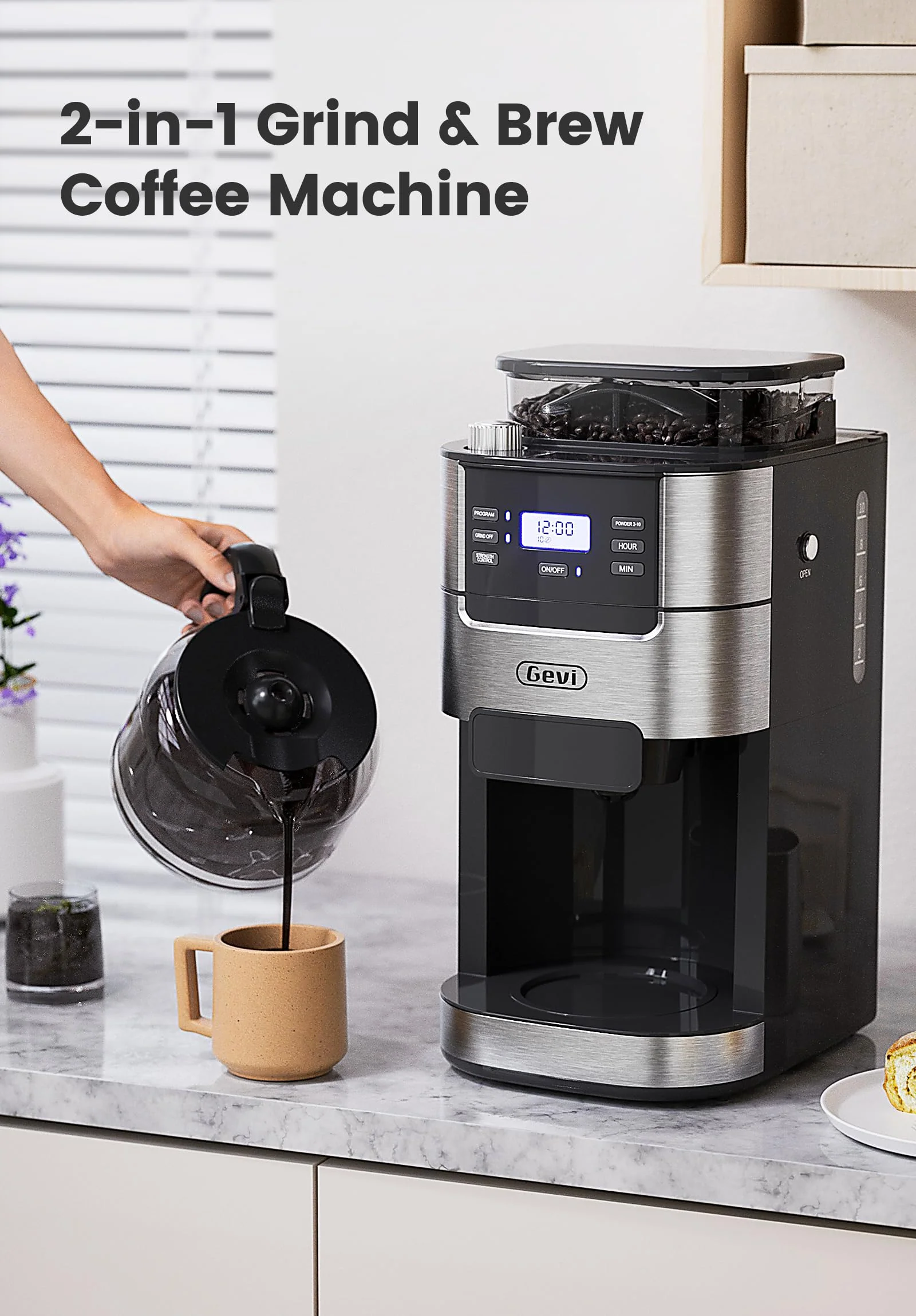 Gevi 10-Cup Coffee Maker with Built-in Grinder