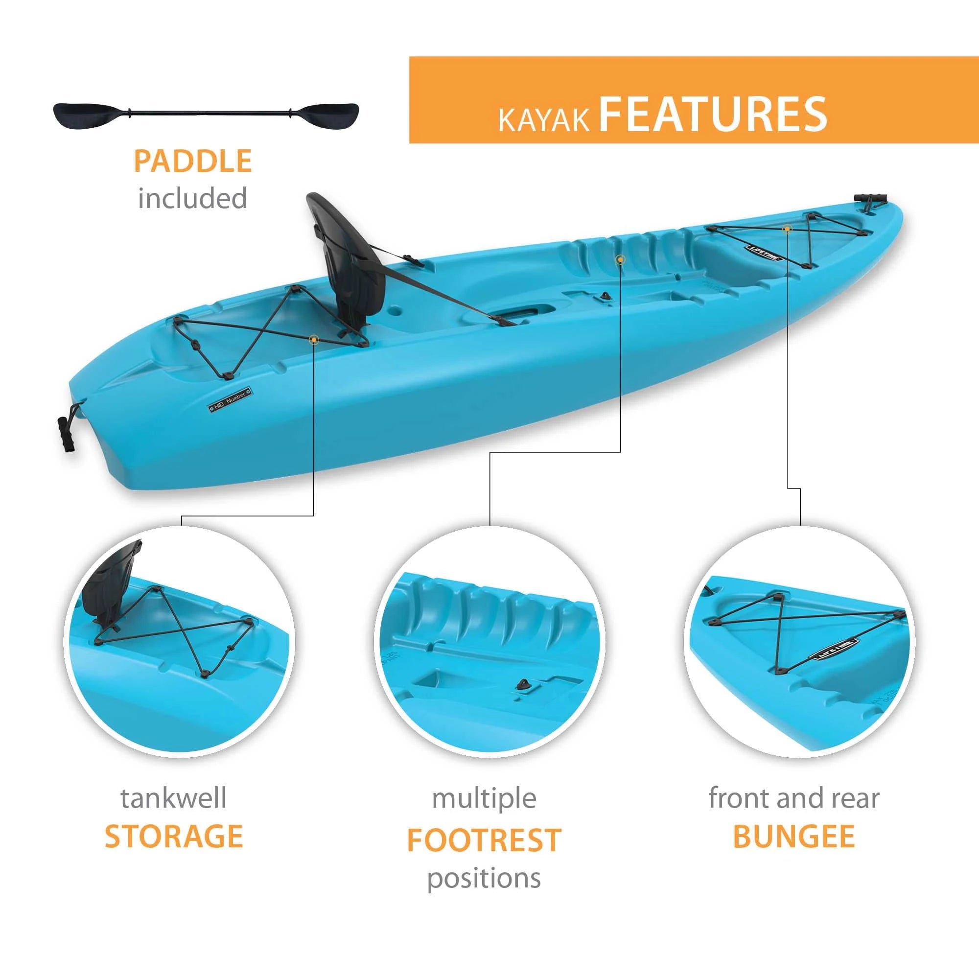 Lifetime Hydros 85 Sit-On-Top Kayak Paddle Included Glacier Blue - MadeInUSA
