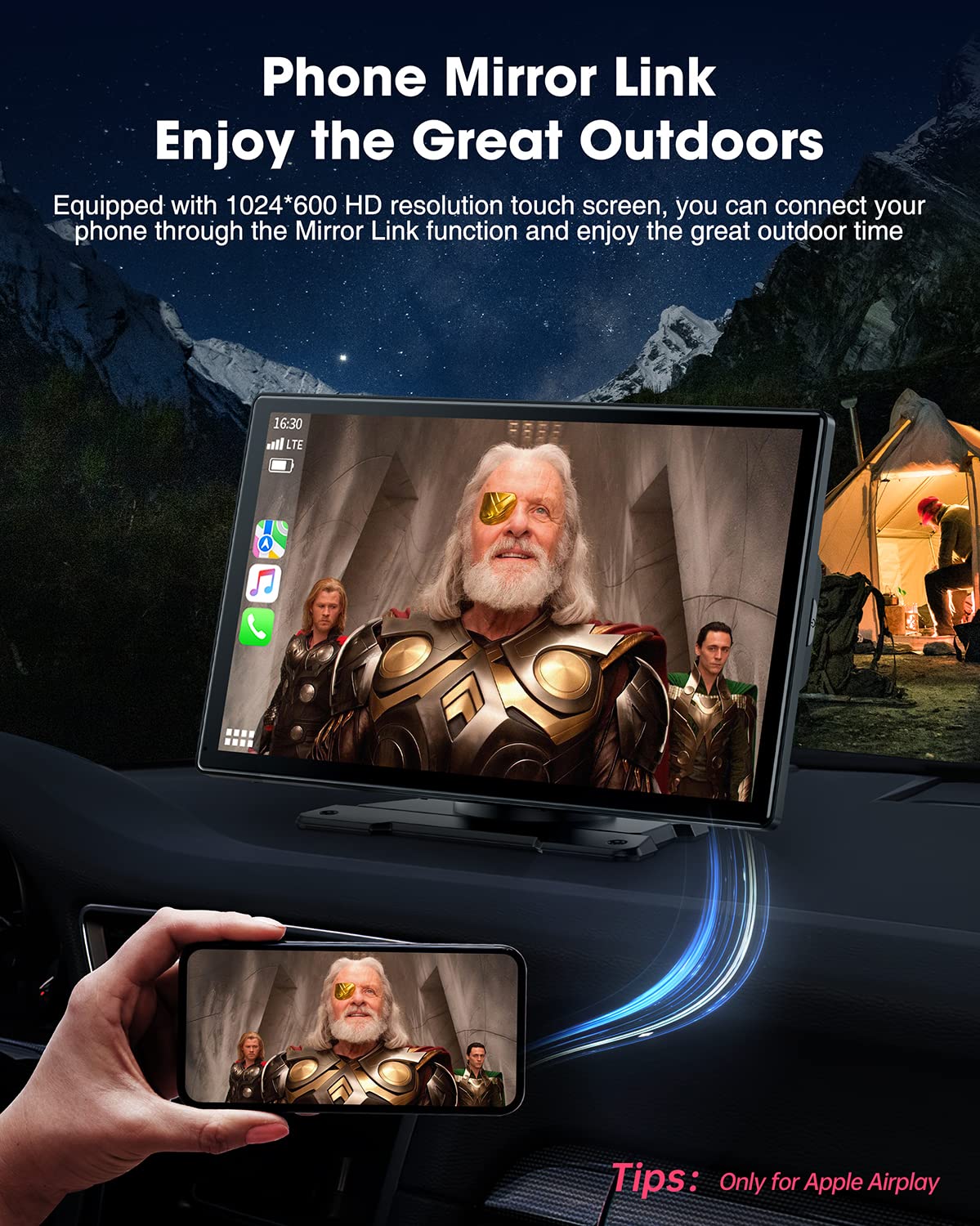 LAMTTO 9-Inch Wireless Car Stereo with Carplay. 1080P Camera