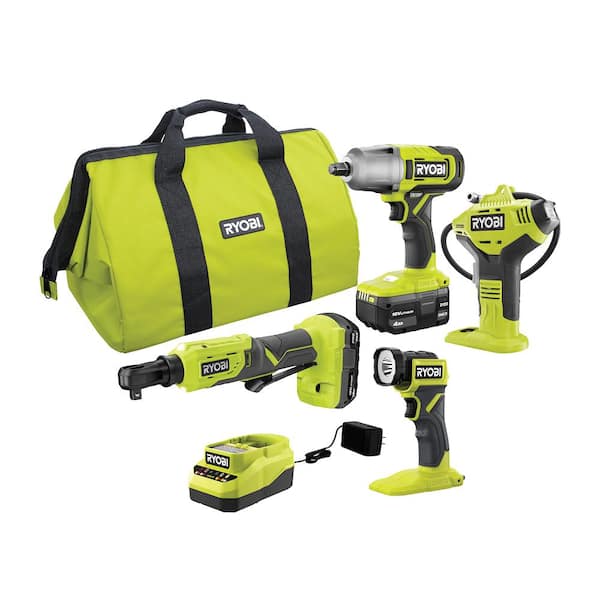 ONE+ 18V Cordless 4-Tool Combo Kit with 4.0 Ah Battery. 1.5 Ah Battery. Charger. and Bag