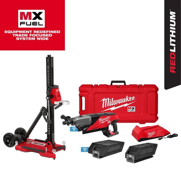 MX FUEL Lithium-Ion Cordless Handheld Core Drill Kit with Stand. 2 Batteries and Charger