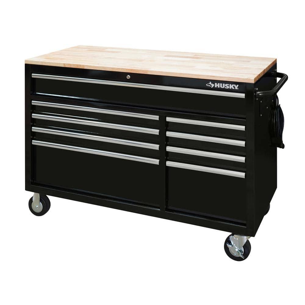 Husky 52 in. W 9-Drawer Deep Tool Chest Mobile Workbench in Gloss Black(Gloss Black)