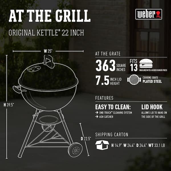 22 in. Original Kettle Charcoal Grill in Black