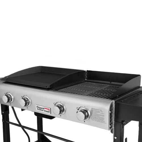 Gourmet 4-Burner GD401 Portable Flat Top Gas Grill and Griddle Combo with Folding Legs