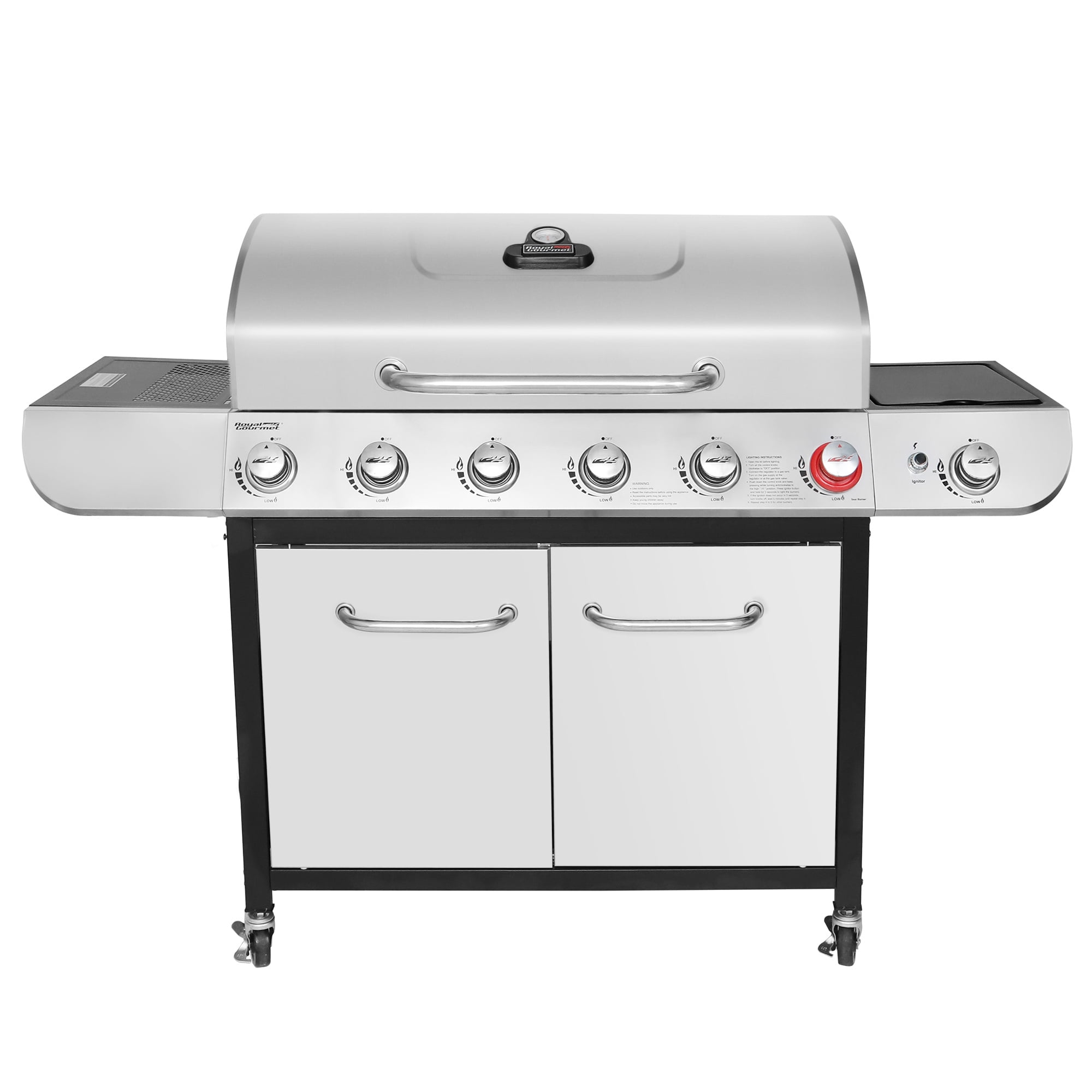 Gourmet SG6002 Classic 6-Burner 71000-BTU LP Gas Grill with Sear Burner and Side Burner. Stainless Steel