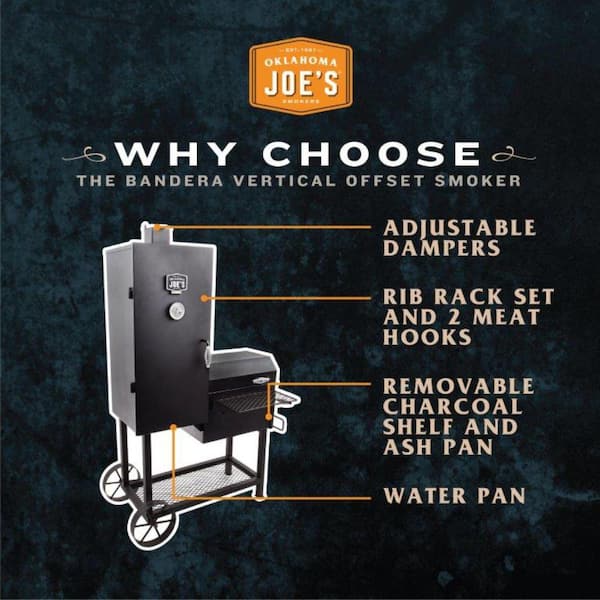 Bandera Vertical Offset Smoker and Charcoal Grill Combo in Black with 992 sq. in. Cooking Space