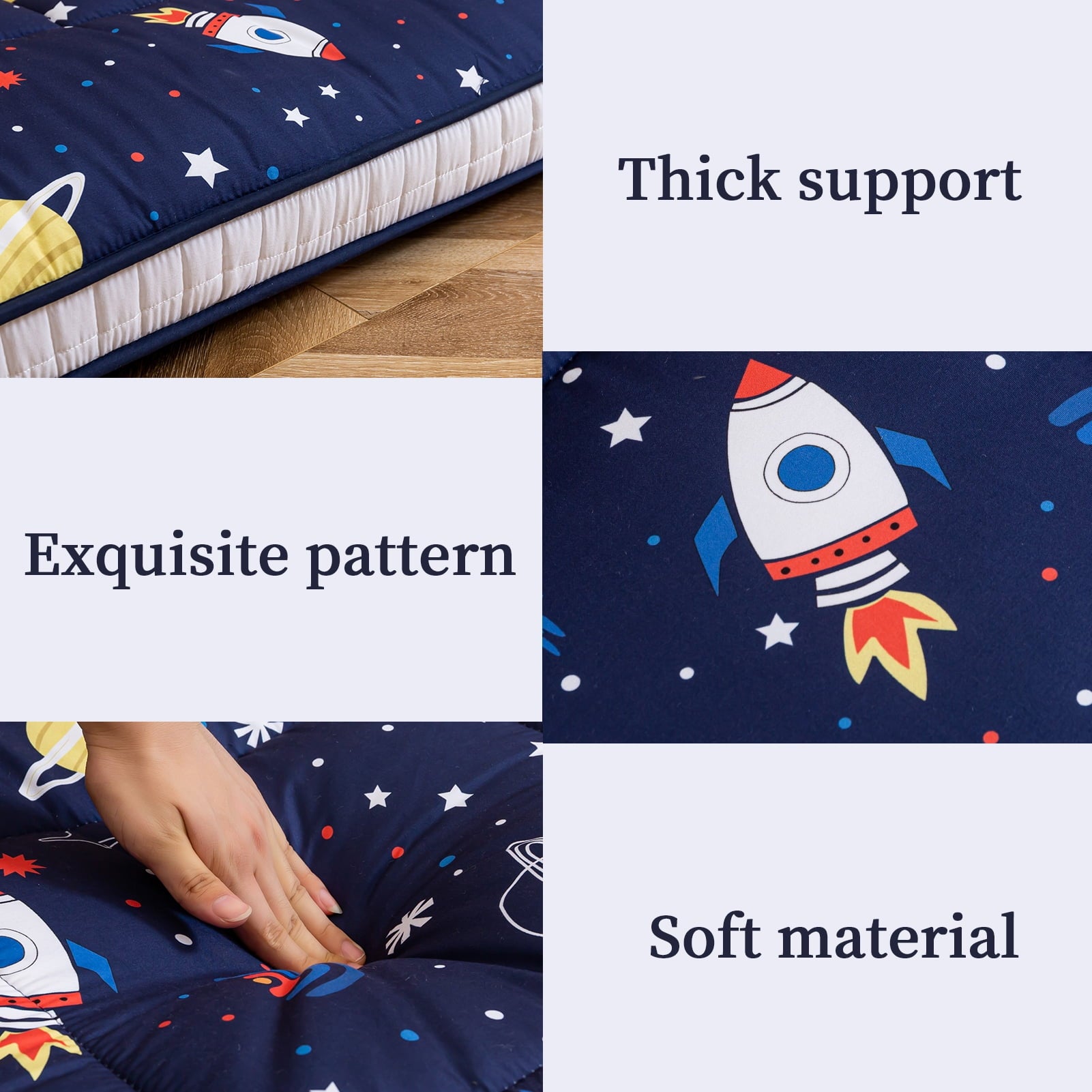 Thick Futon Floor Mattress. Memory foam Padded Japanese Floor Mattress. Navy Space. Twin