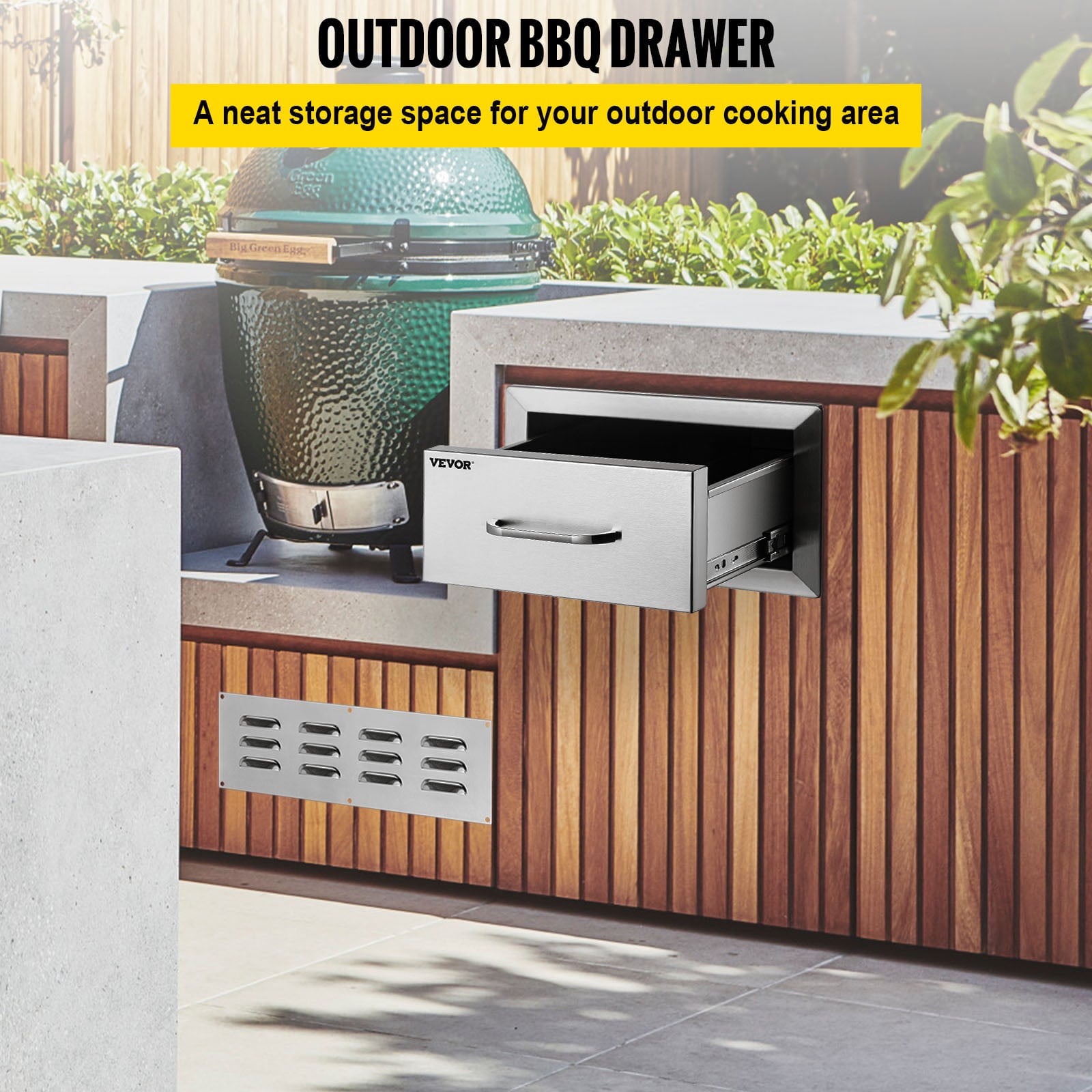 14x8.5 inch Outdoor Kitchen Drawers Stainless Steel. Flush Mount Double Drawers.14Wx8.5Hx23D inch. with Stainless Steel Handle. BBQ Drawers for Outdoor or BBQ Island