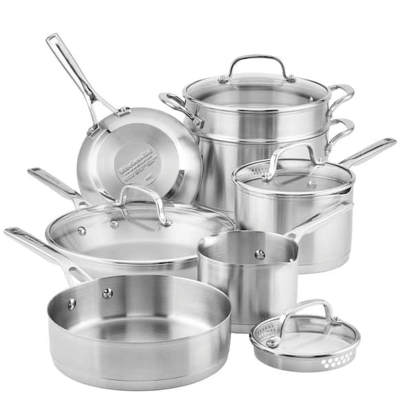11-Piece 3-Ply Base Stainless Steel Cookware Set. Silver