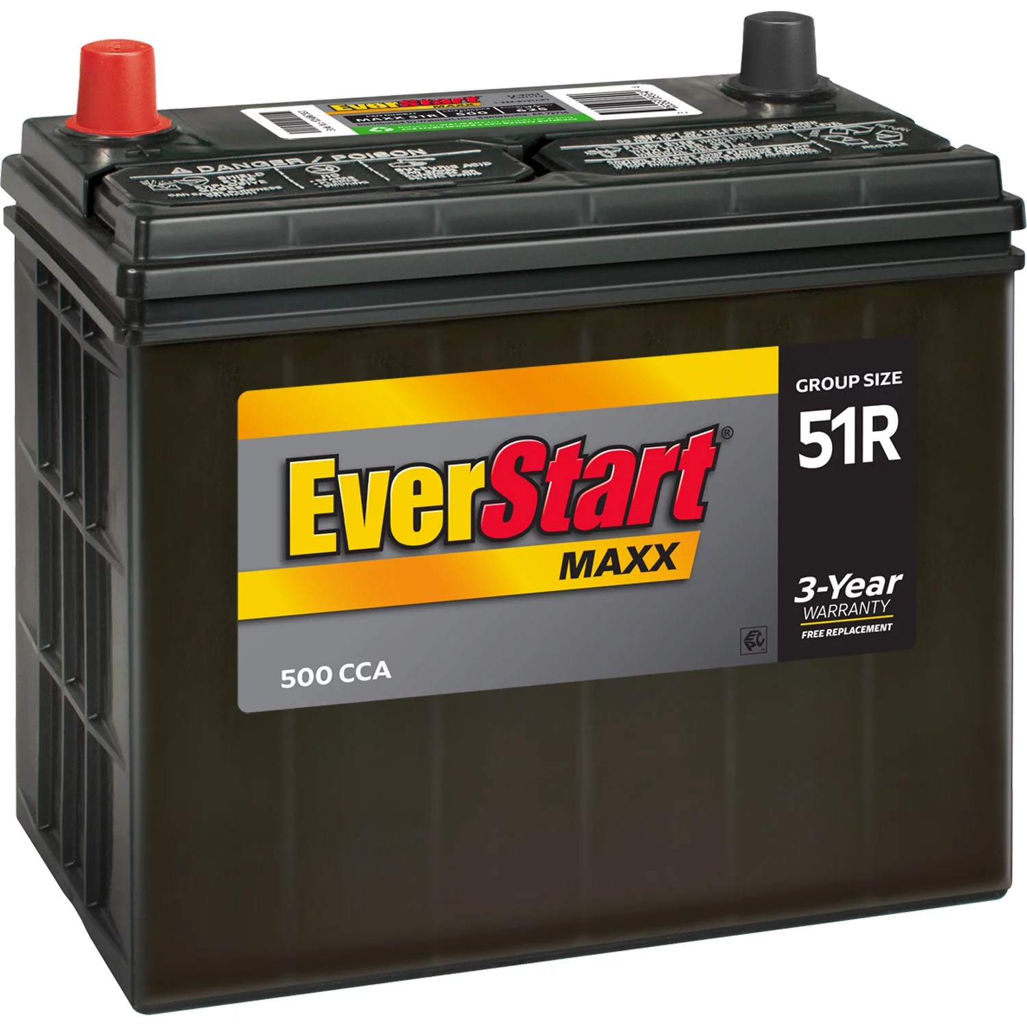 EverStart Maxx Lead Acid Automotive Battery. Group Size 51R 12 Volt. 500 CCA - MadeInUSA