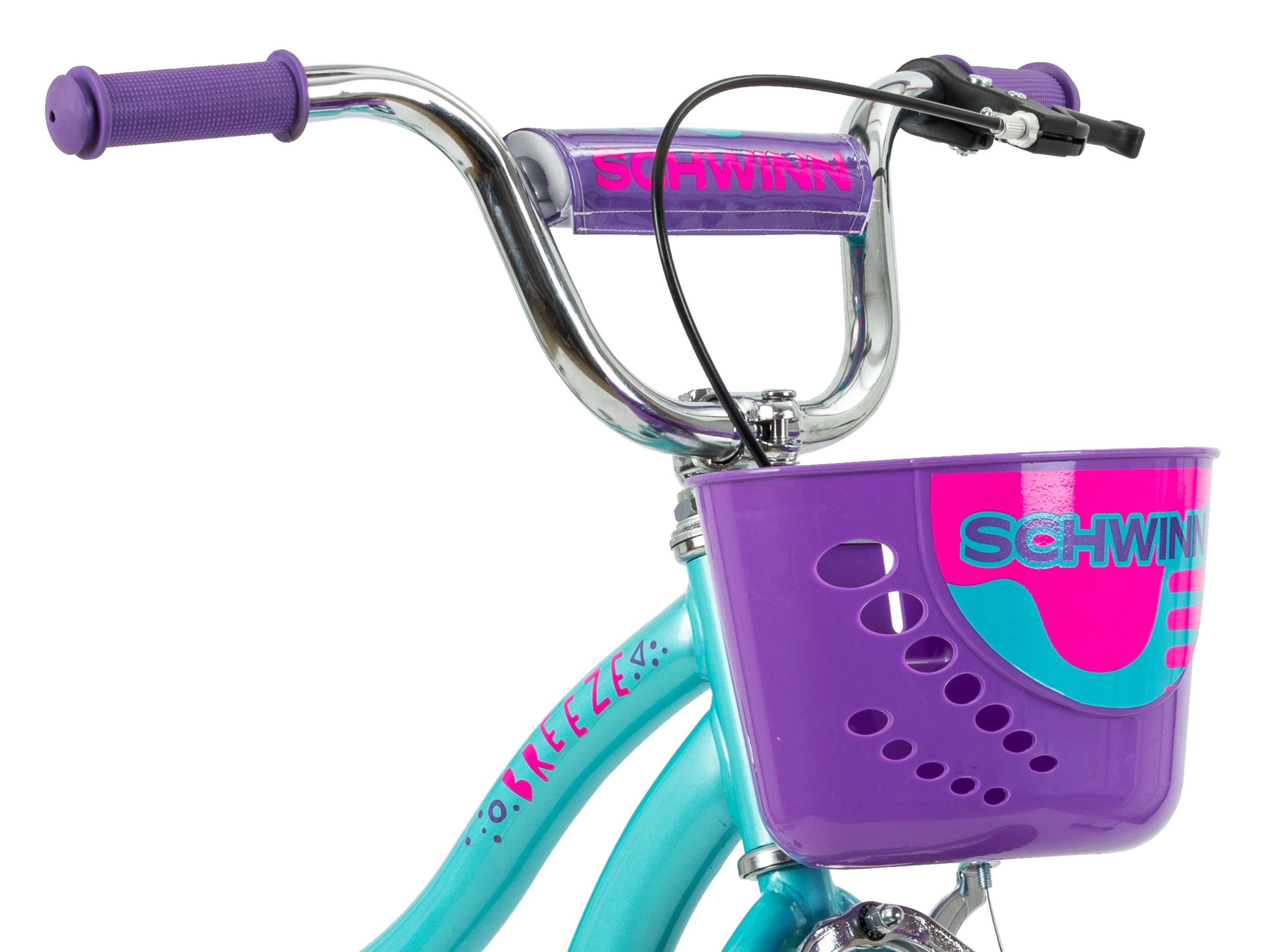 16-in. Breeze Girls Kids Bike with Basket. Teal & Purple