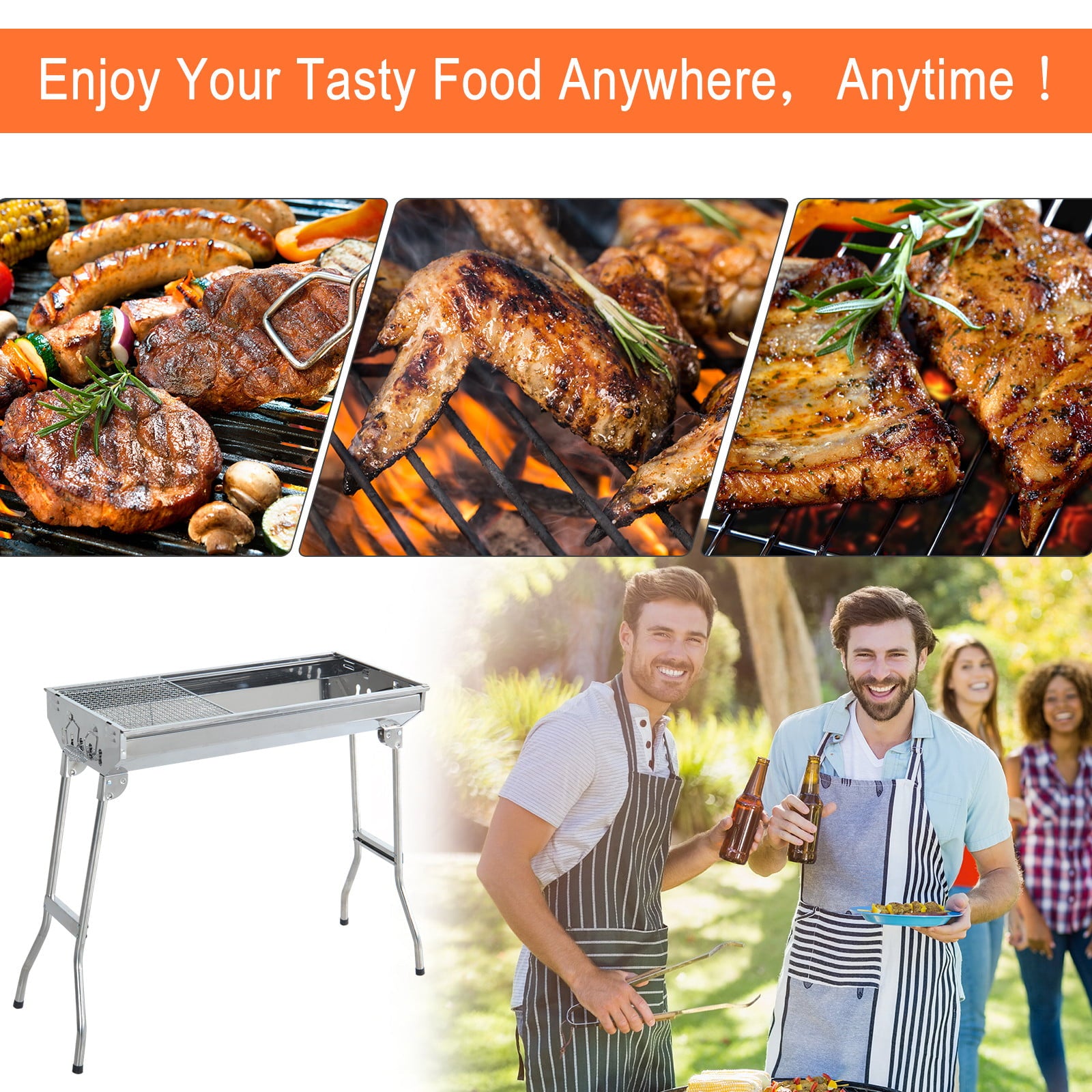 28 Stainless Steel Small Portable Folding Charcoal BBQ Grill Set