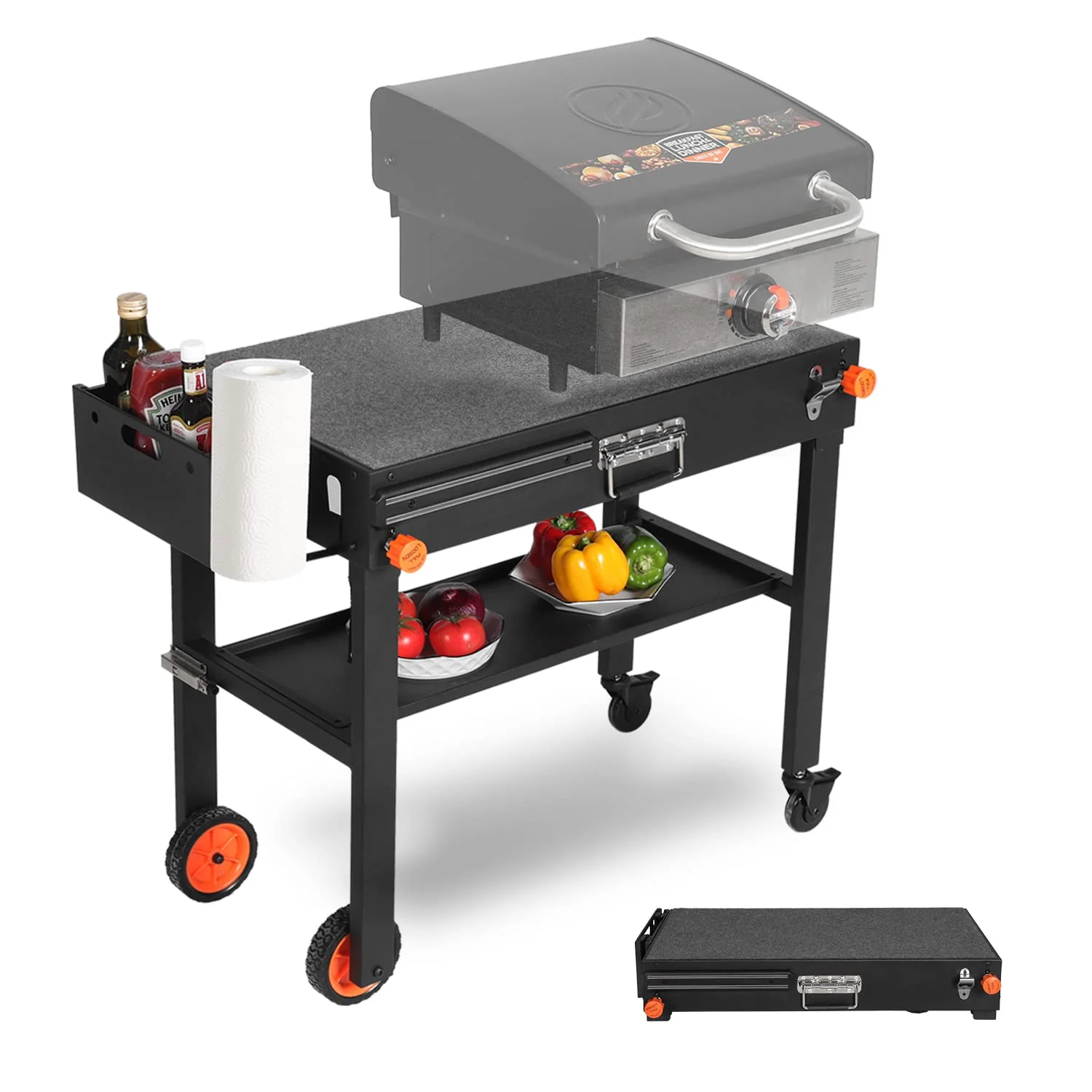 Portable Folding Outdoor Grill Table with Paper Towel Holder