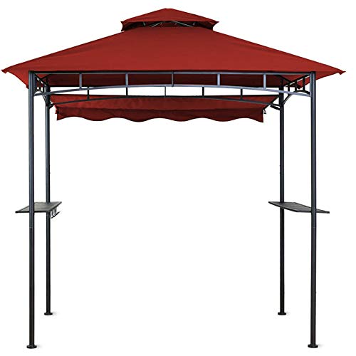 Double Tiered Grill Gazebo 11X 5. Outdoor BBQ Patio Canopy Tent with Stretchable Side Awning