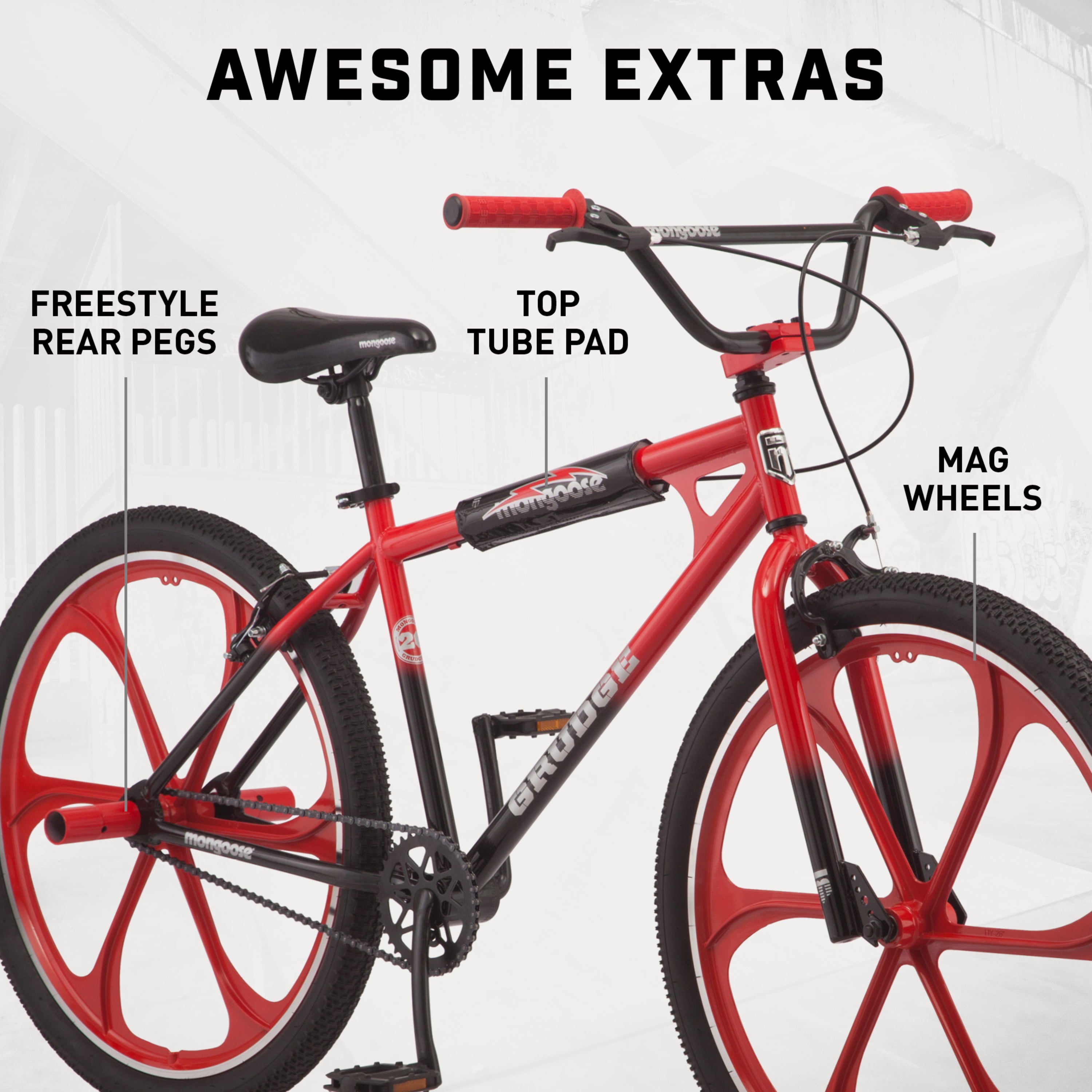 26 In. Grudge Mag BMX Freestyle Bike. Single Speed. Red / Black