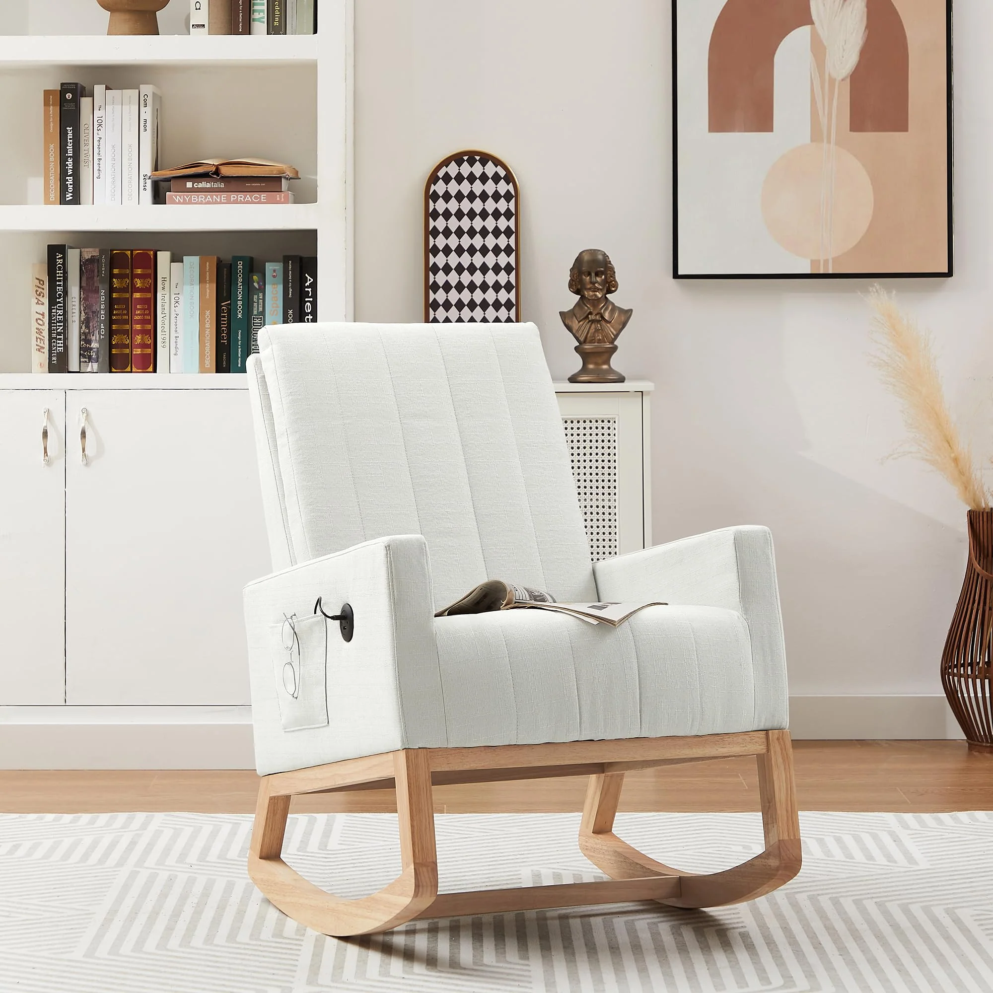 VECELO Rocking Chair Nursery Upholstered with Padded Seat