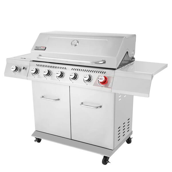 6-Burner Propane Gas Grill in Stainless Steel with Sear Burner and Side Burner