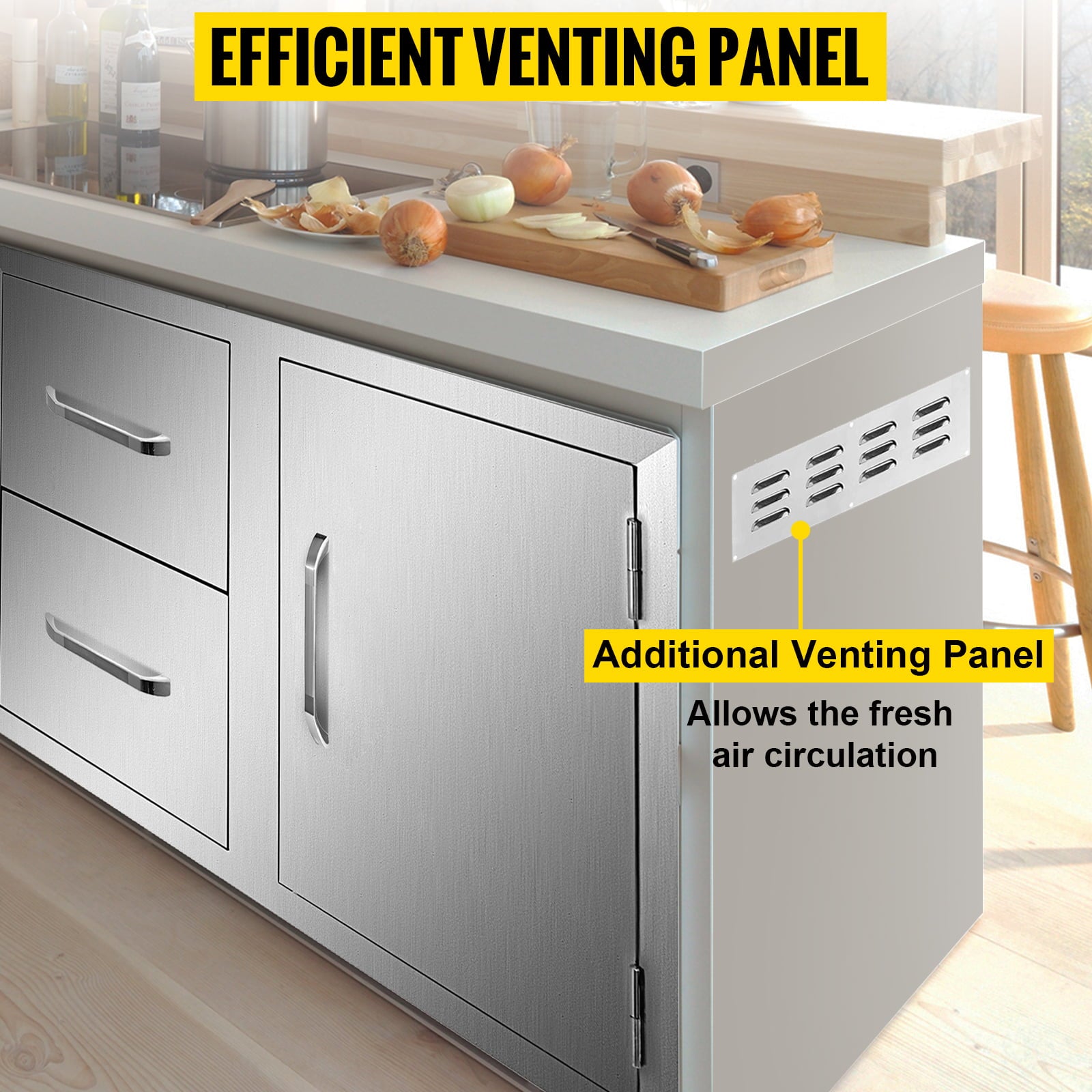 Outdoor Kitchen Door Drawer Combo 35.4 W x 23.6 H x 24.4''D. BBQ Access Door/Double Drawers Combo with Stainless Steel Handles. Perfect for Outdoor Kitchen or BBQ Island Patio Grill Station