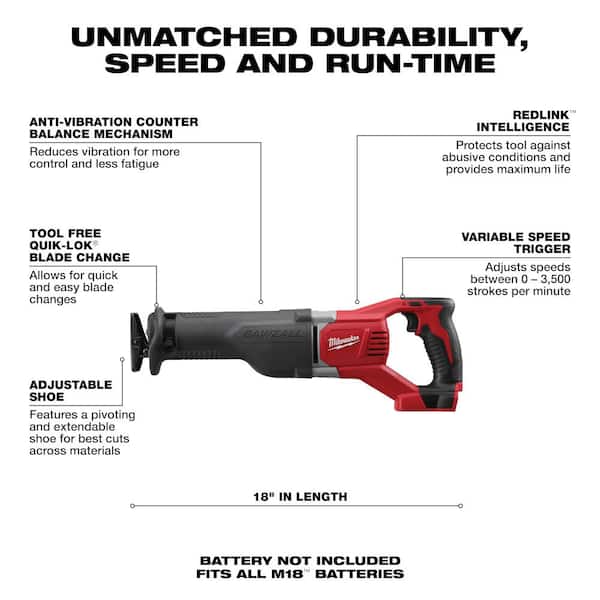 M18 18V Lithium-Ion Cordless SAWZALL Reciprocating Saw (Tool-Only)