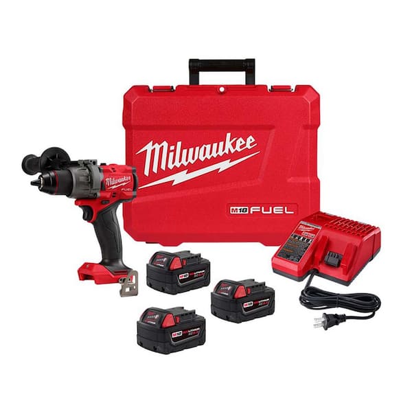 M18 FUEL 18-V Lithium-Ion Brushless Cordless 1/2 in. Drill/Driver Kit with (3) 5.0Ah Batteries. Charger and Hard Case
