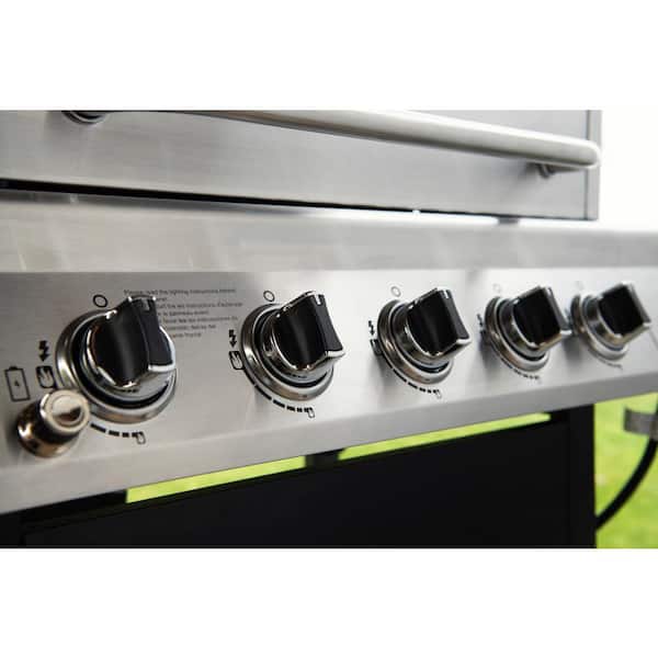5-Burner Propane Gas Grill in Stainless Steel with Side Burner and Condiment Rack
