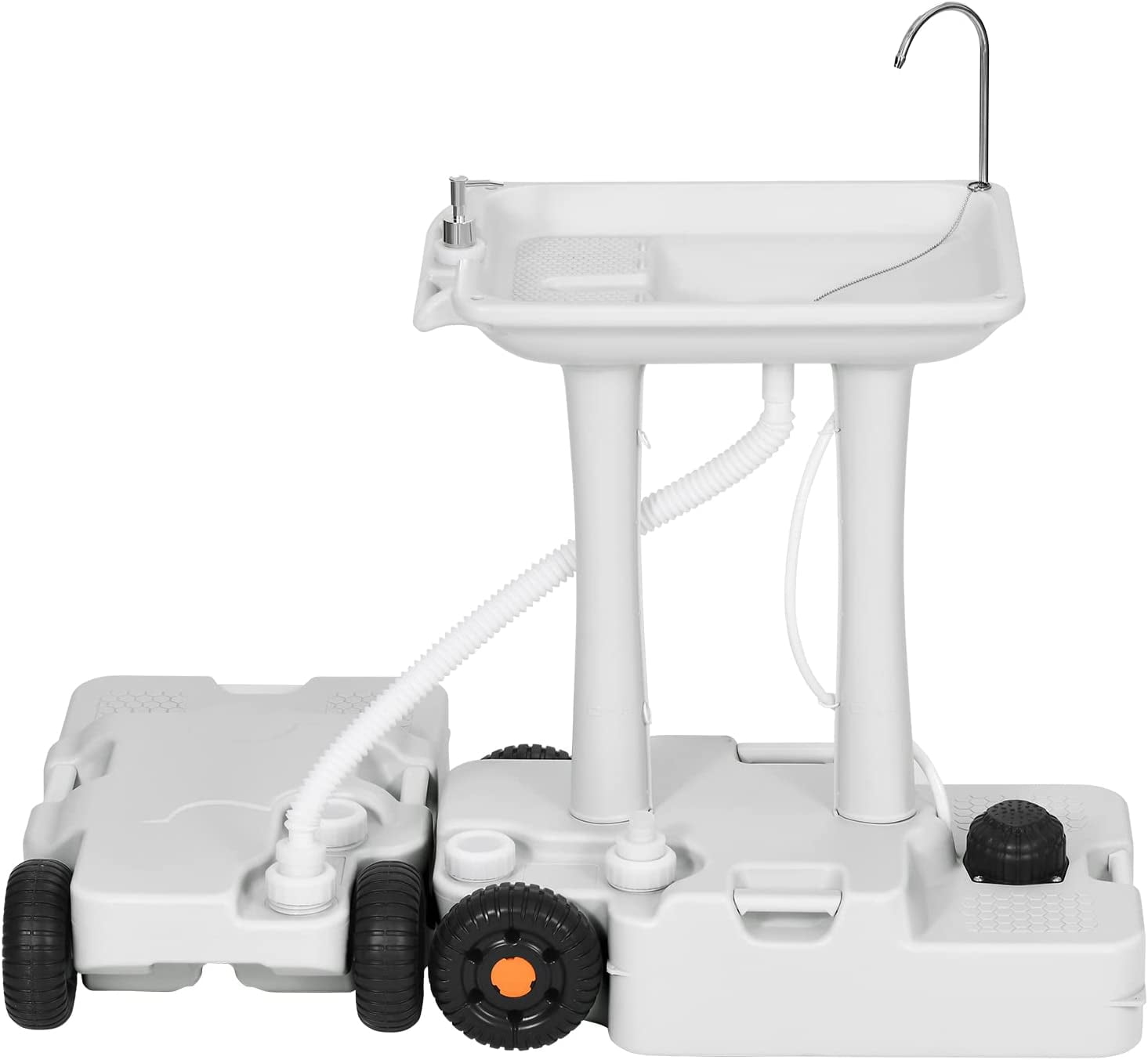 Portable Sink Camping 30 L with Rolling Wheels. Hand Washing Station with 30 L Sewage Tank. Rolling Wheels. Soap Dispenser. Towel Holder. Ideal for Outdoor. White