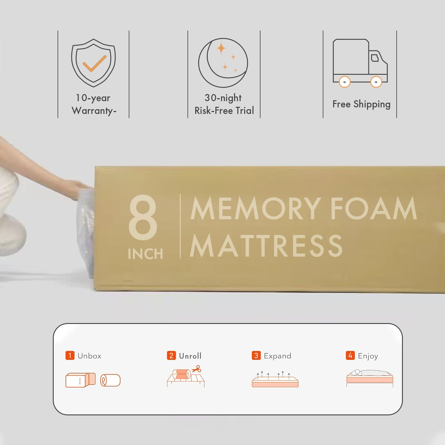 Mattress. 8 Gel Memory Foam Mattress with Removable Cover Mattress in a Box Medium Firm Mattress