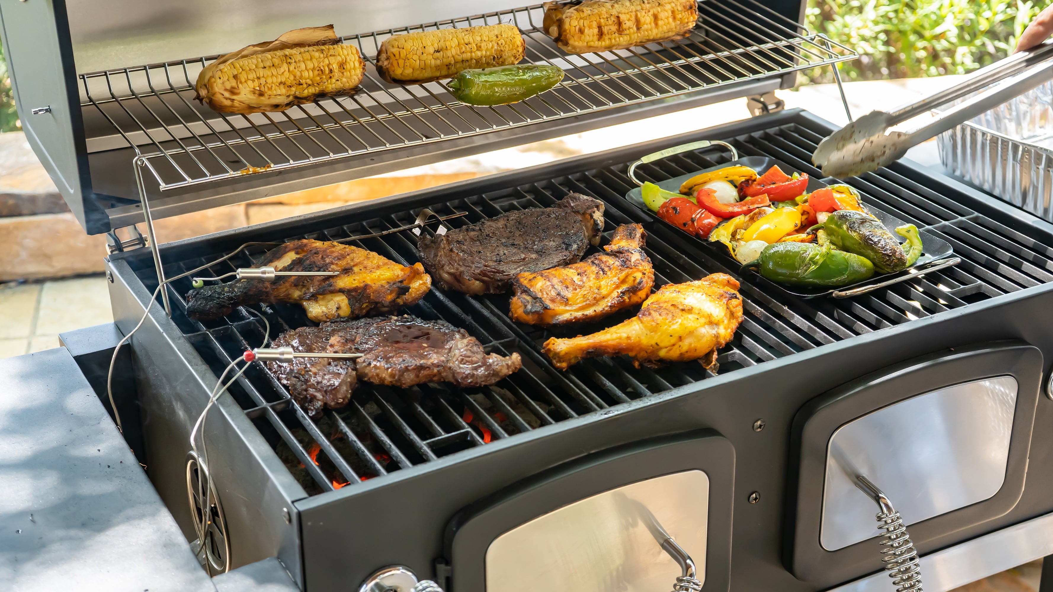 32-inch Smart Charcoal Grill with Bluetooth Meat Thermometer. LCD Display. and Temperature Probes. Stainless Steel/Black